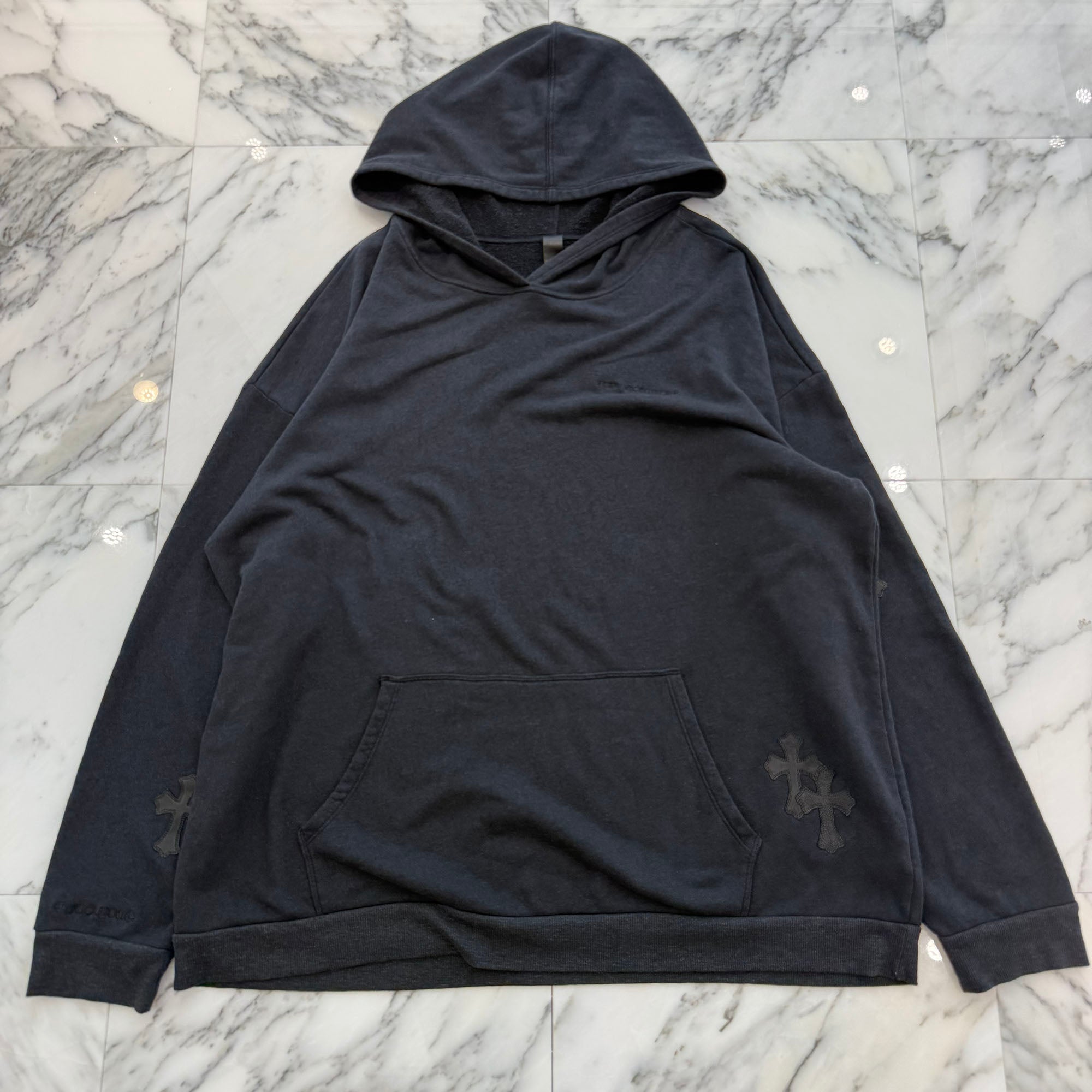 CHROME HEARTS Y NOT Cemetery Cross Leather Patch Pullover Hoodie Size XL クロムハーツ ワイノット セメタリークロスレザーパッチ プルオーバー フーディー サイズXL