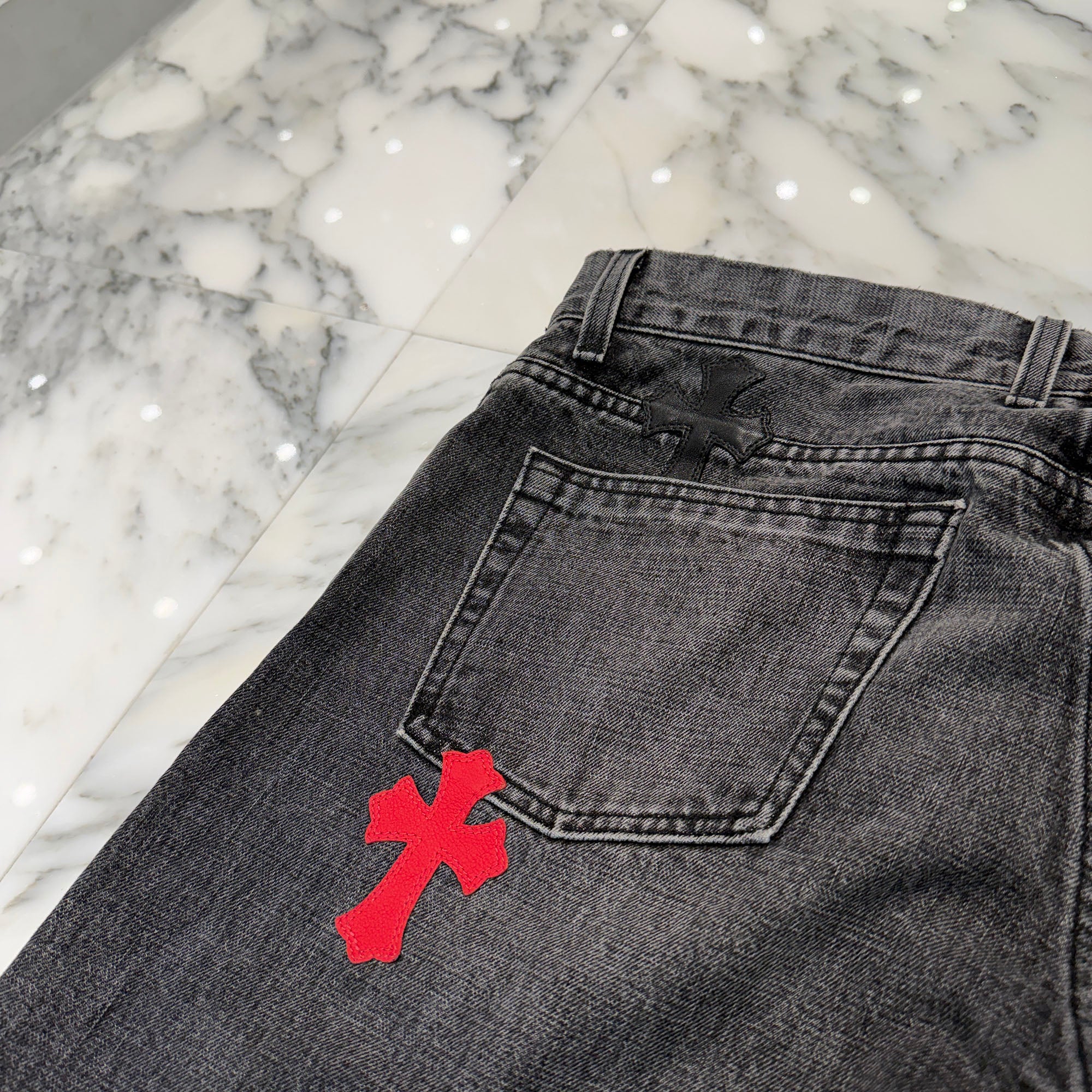 CHROME HEARTS VNTG Cross Leather Patch Jeans Size 34 クロムハーツ ヴィンテージ クロス レザーパッチ ジーンズ サイズ34