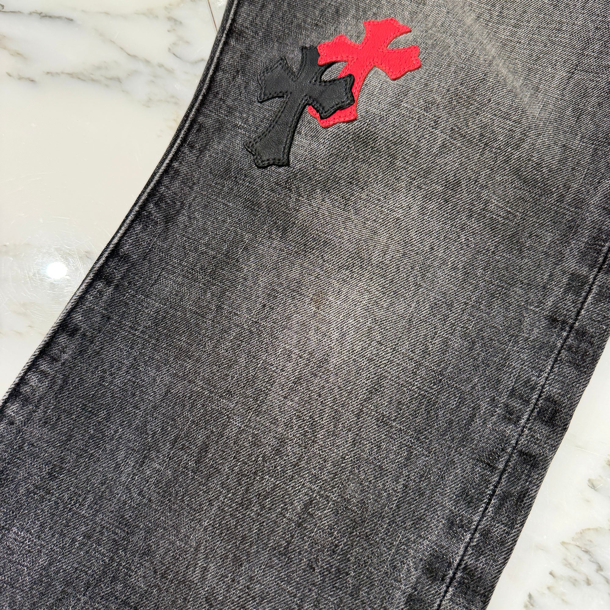 CHROME HEARTS VNTG Cross Leather Patch Jeans Size 34 クロムハーツ ヴィンテージ クロス レザーパッチ ジーンズ サイズ34
