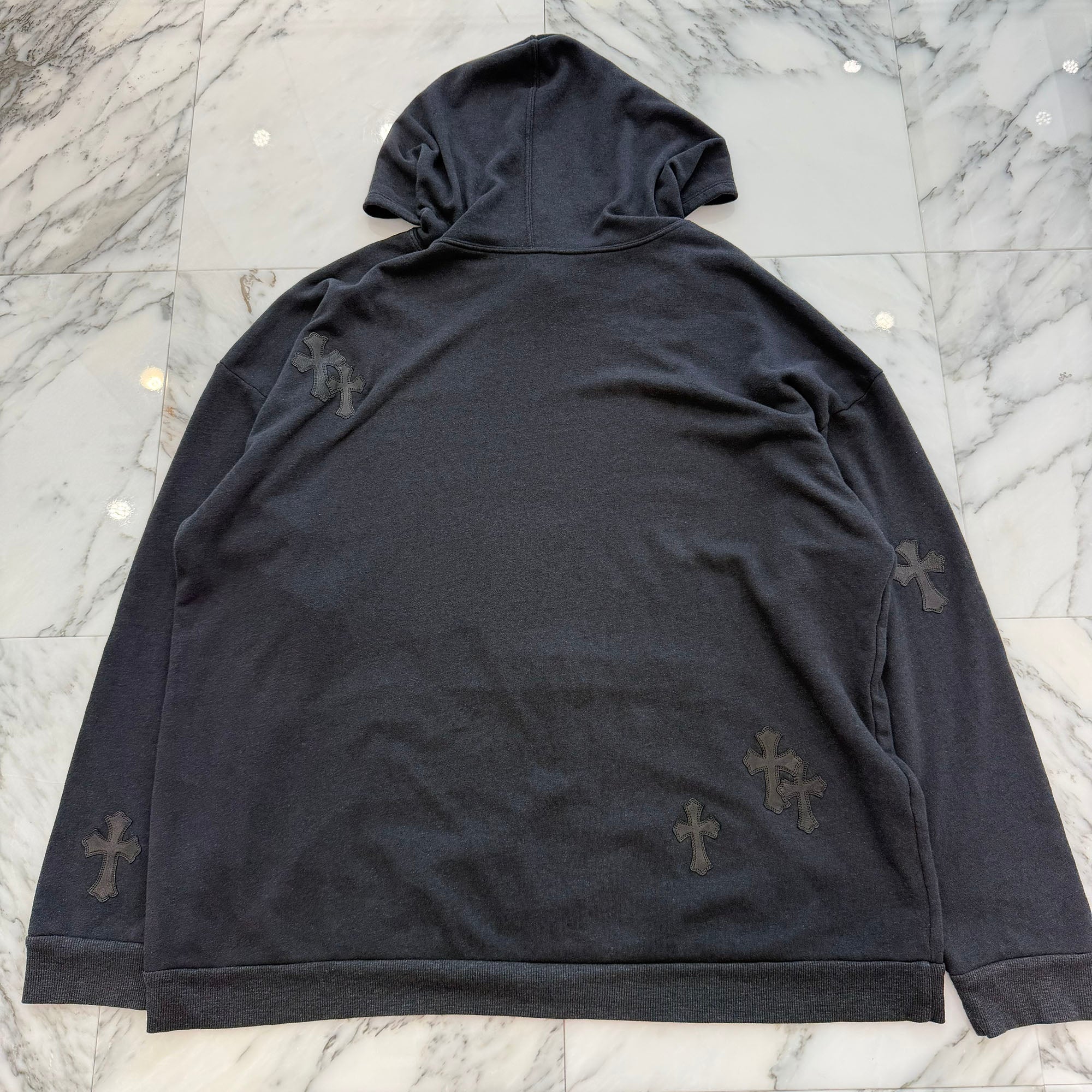 CHROME HEARTS Y NOT Cemetery Cross Leather Patch Pullover Hoodie Size XL クロムハーツ ワイノット セメタリークロスレザーパッチ プルオーバー フーディー サイズXL