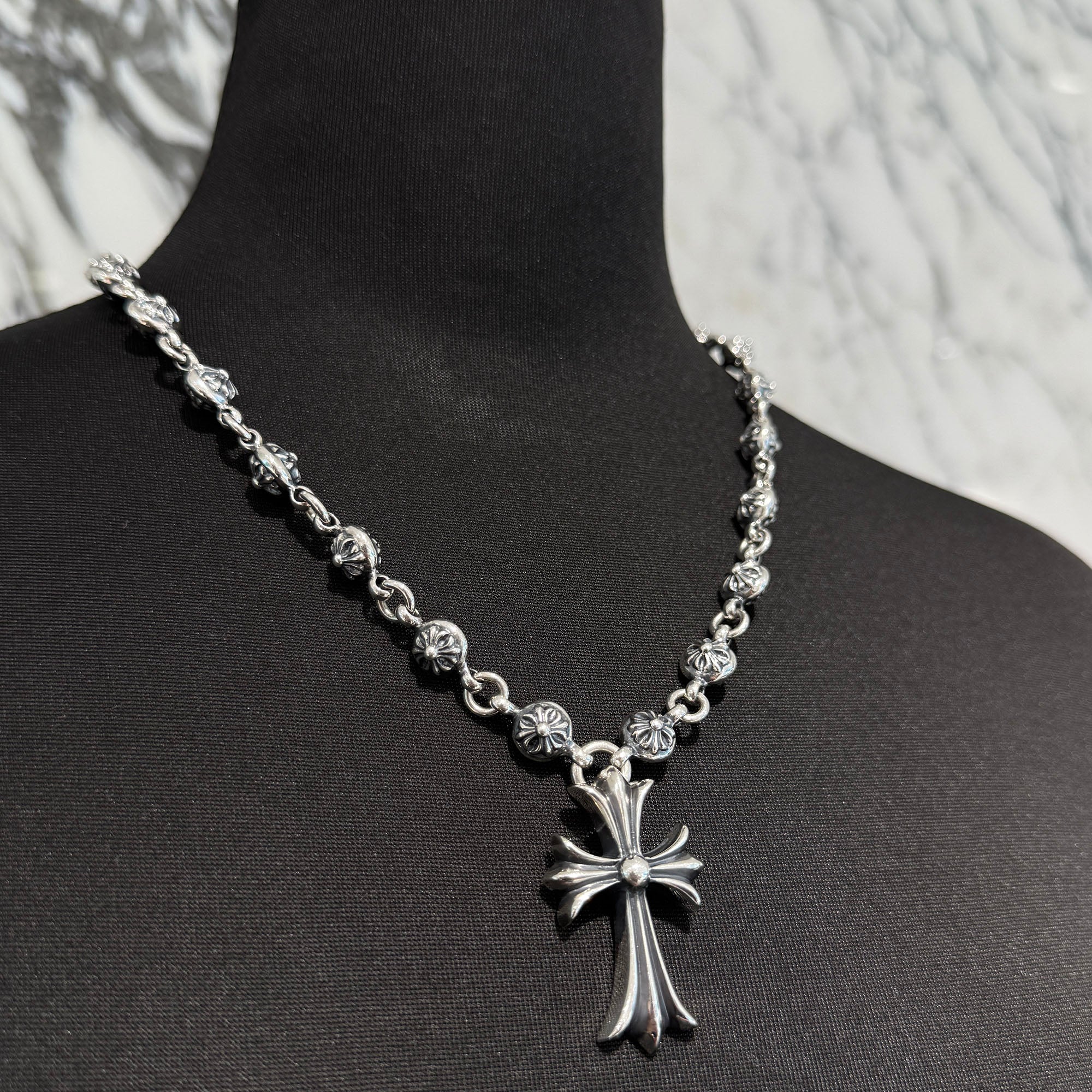 CHROME HEARTS CH Cross Pendant Small with Cross Ball Necklace クロムハーツ CHクロス ペンダント スモール ウィズ クロスボール ネックレス
