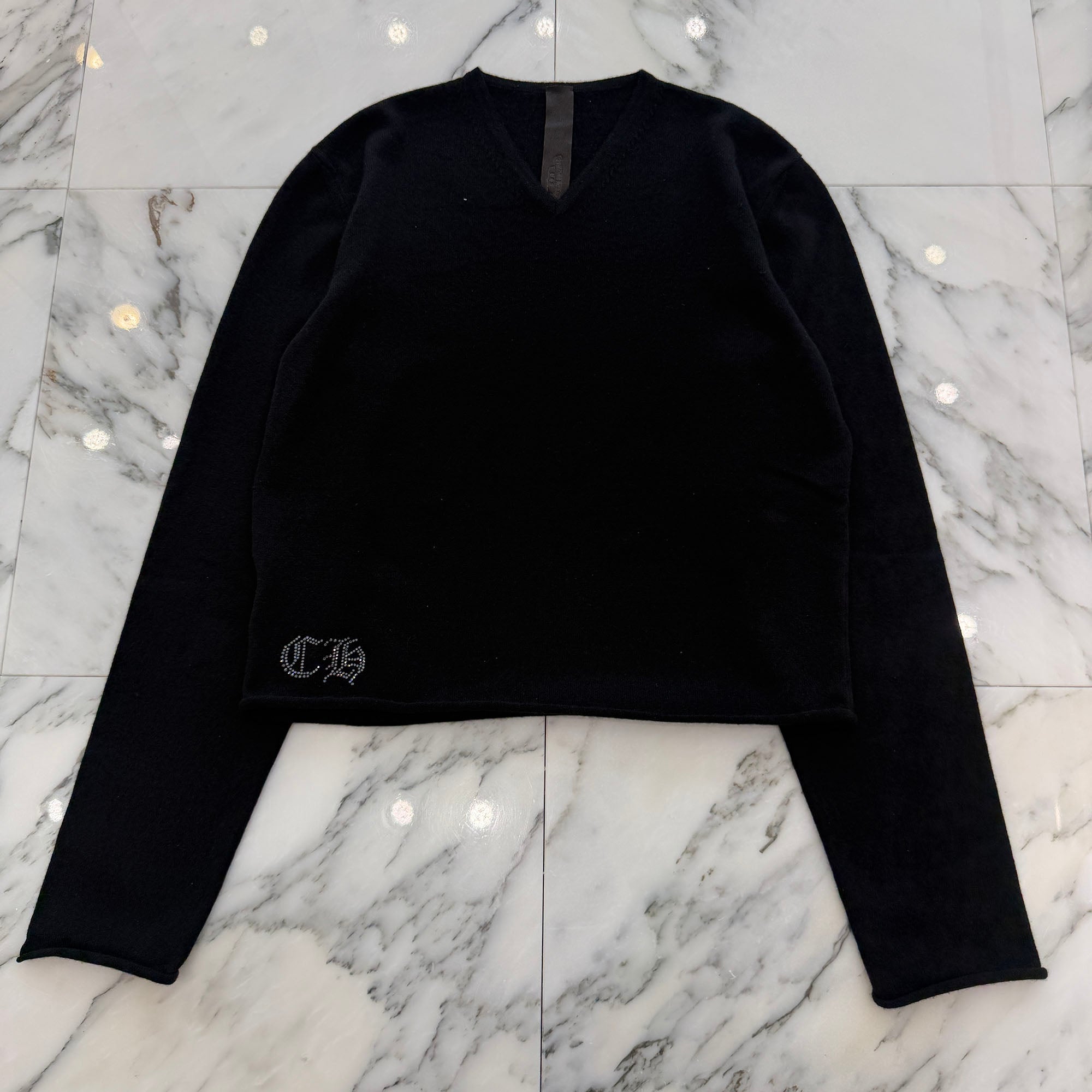 CHROME HEARTS Y NOT Back Rhinestone Hairy Cross Cashmere Knit Sweater Size M クロムハーツ ワイノット バック ラインストーン ヘイリークロス カシミヤ ニット セーター サイズM