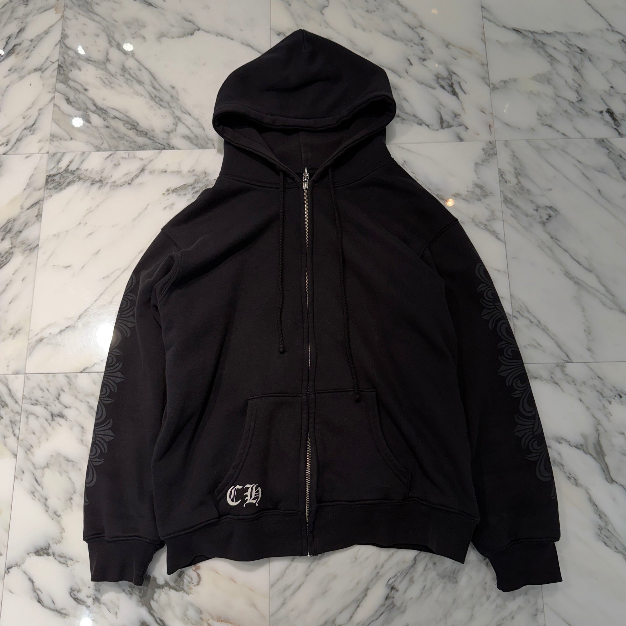 CHROME HEARTS OLD Back Floral Cross Scroll Zip Up Hoodie Size L