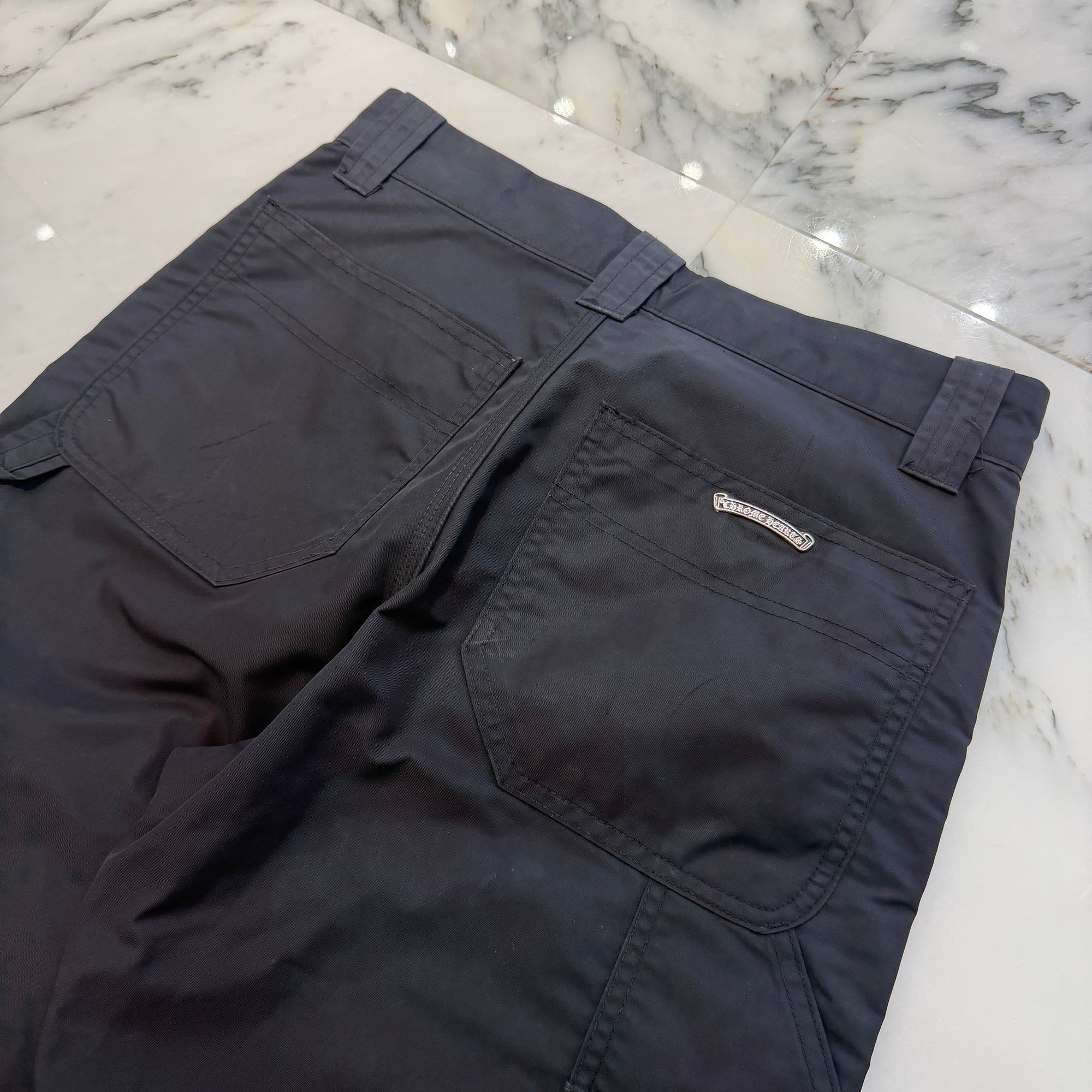 CHROME HEARTS Carpenter Leather Cross Patch Nylon Leather Work Pants Size 28 クロムハーツ カーペンター レザークロスパッチ ナイロン レザー 切替 ワークパンツ サイズ28