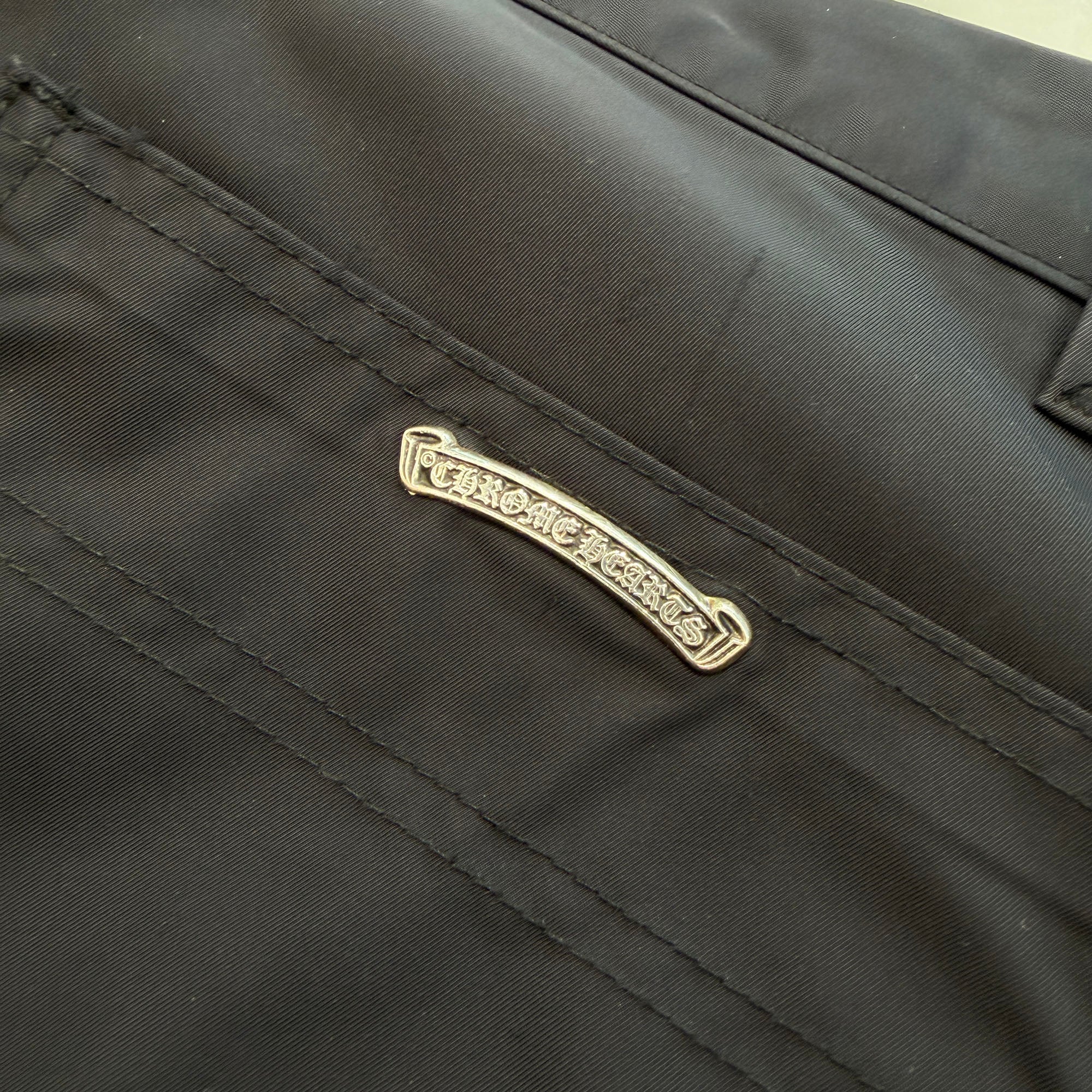 CHROME HEARTS Carpenter Leather Cross Patch Nylon Leather Work Pants Size 28 クロムハーツ カーペンター レザークロスパッチ ナイロン レザー 切替 ワークパンツ サイズ28
