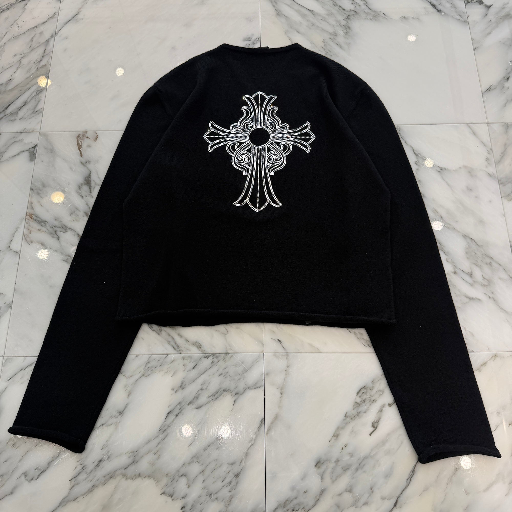 CHROME HEARTS Y NOT Back Rhinestone Hairy Cross Cashmere Knit Sweater Size M クロムハーツ ワイノット バック ラインストーン ヘイリークロス カシミヤ ニット セーター サイズM
