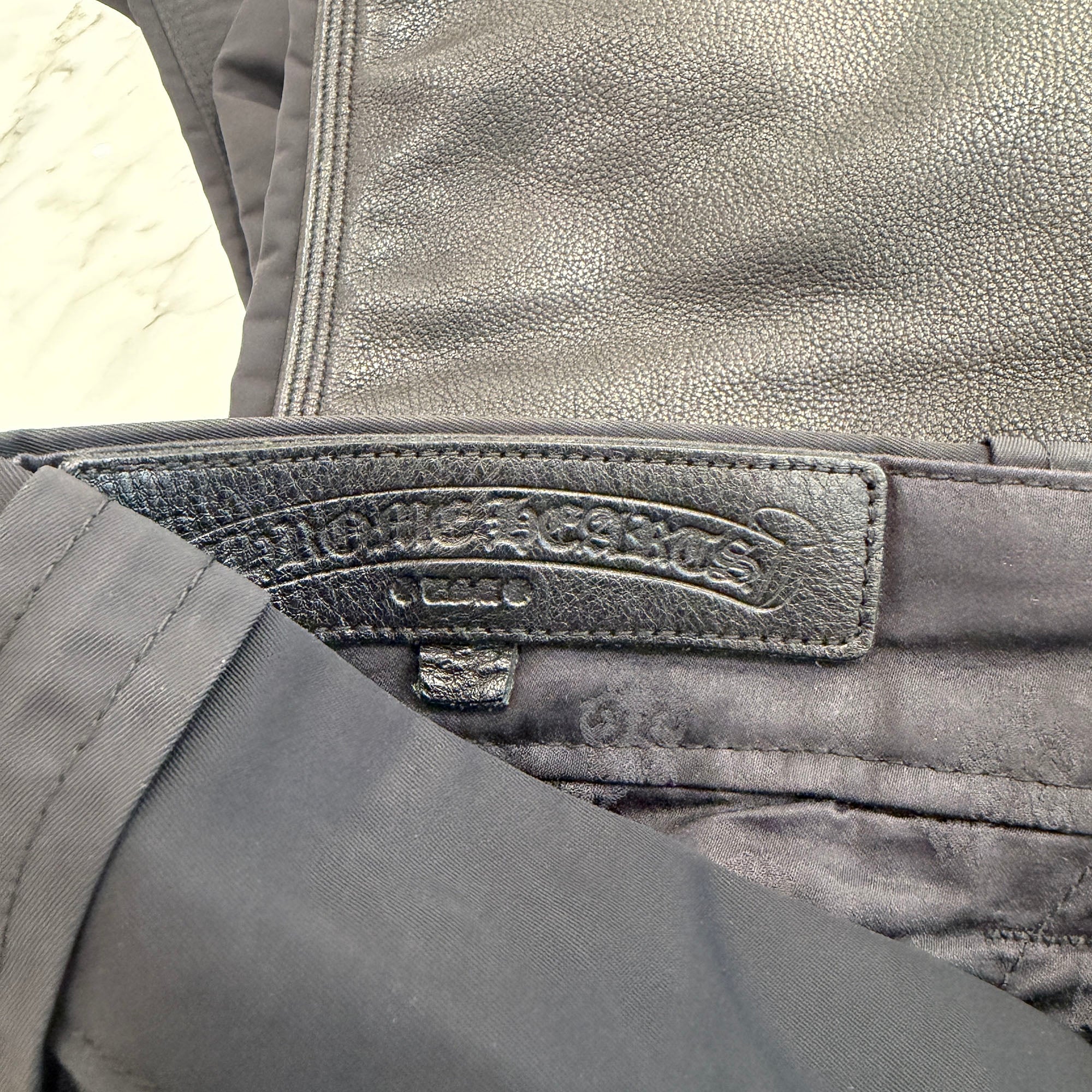 CHROME HEARTS Carpenter Leather Cross Patch Nylon Leather Work Pants Size 28 クロムハーツ カーペンター レザークロスパッチ ナイロン レザー 切替 ワークパンツ サイズ28