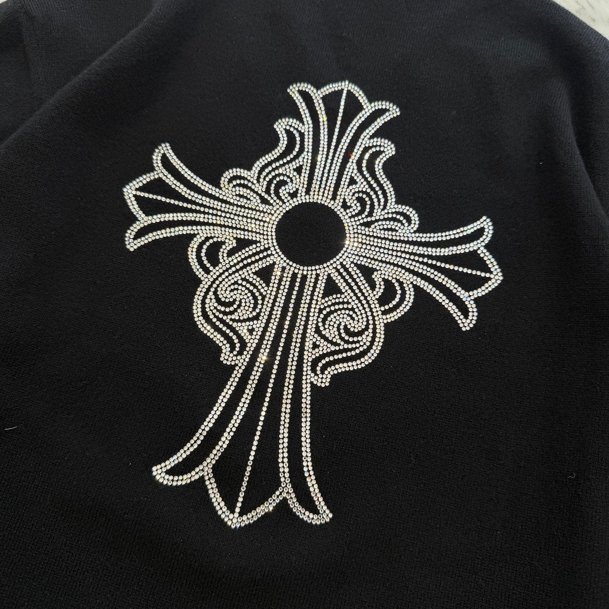 CHROME HEARTS Y NOT Back Rhinestone Hairy Cross Cashmere Knit Sweater Size M クロムハーツ ワイノット バック ラインストーン ヘイリークロス カシミヤ ニット セーター サイズM