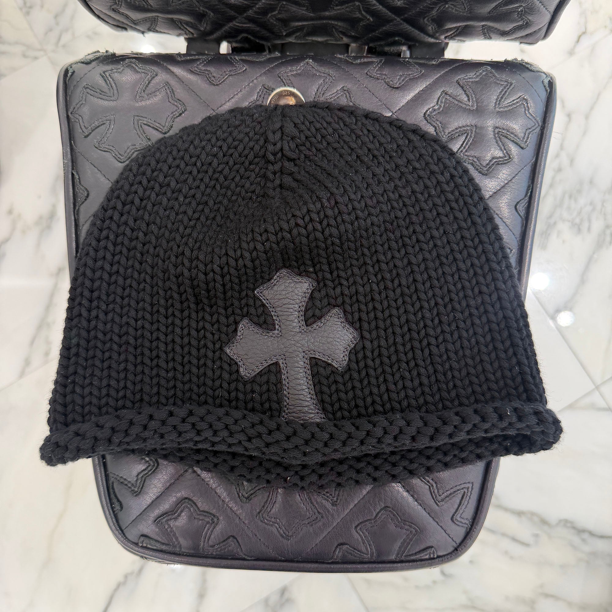 CHROME HEARTS 1 Cross Leather Patch Beanie Size ONE SIZE (22cm) クロムハーツ 1クロス レザーパッチ ビーニー サイズONE SIZE (22cm)