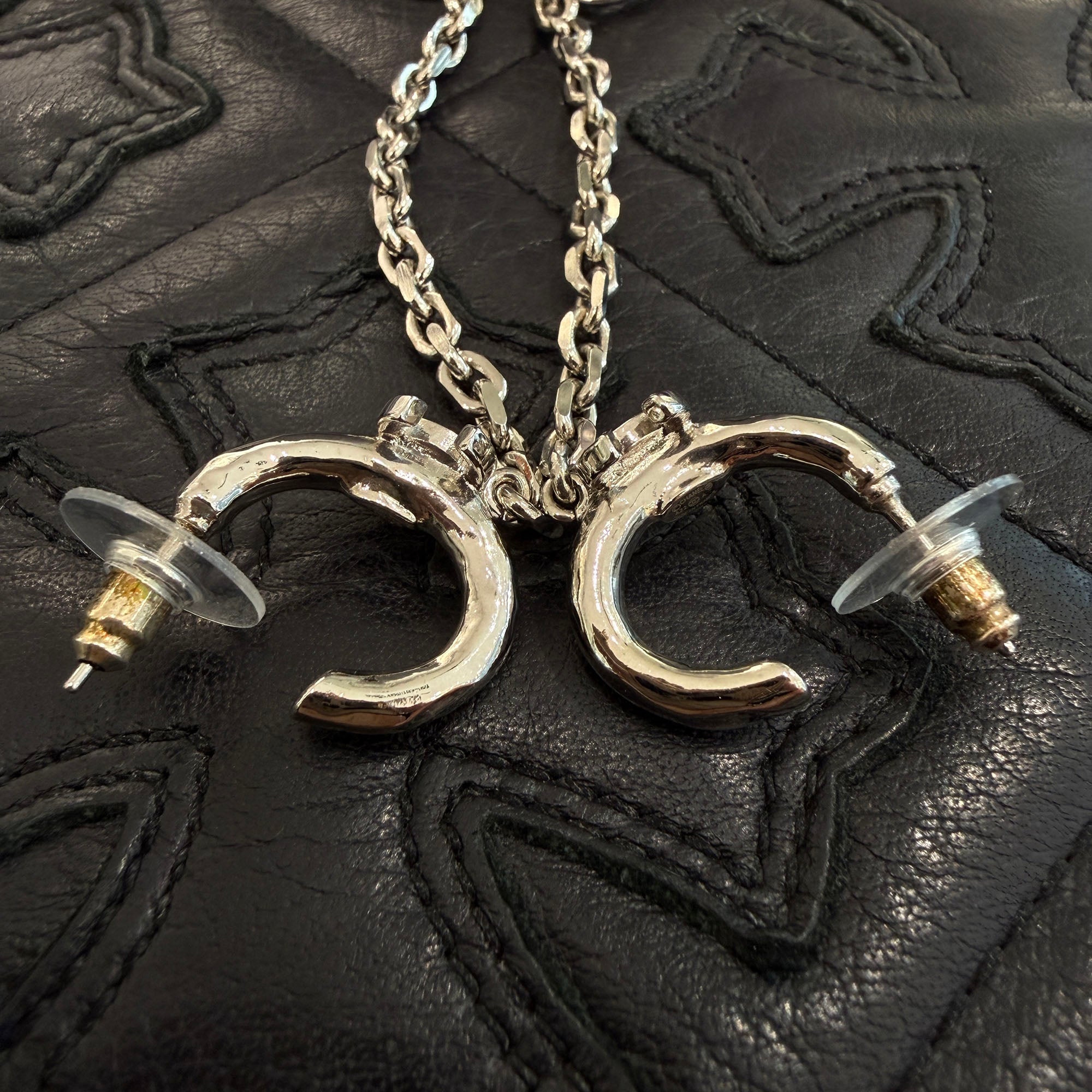 CHANEL A22A Double Coco Mark Chain Earrings and Ear Cuffs シャネル A22A ダブルココマーク チェーン ピアス＆イヤーカフ