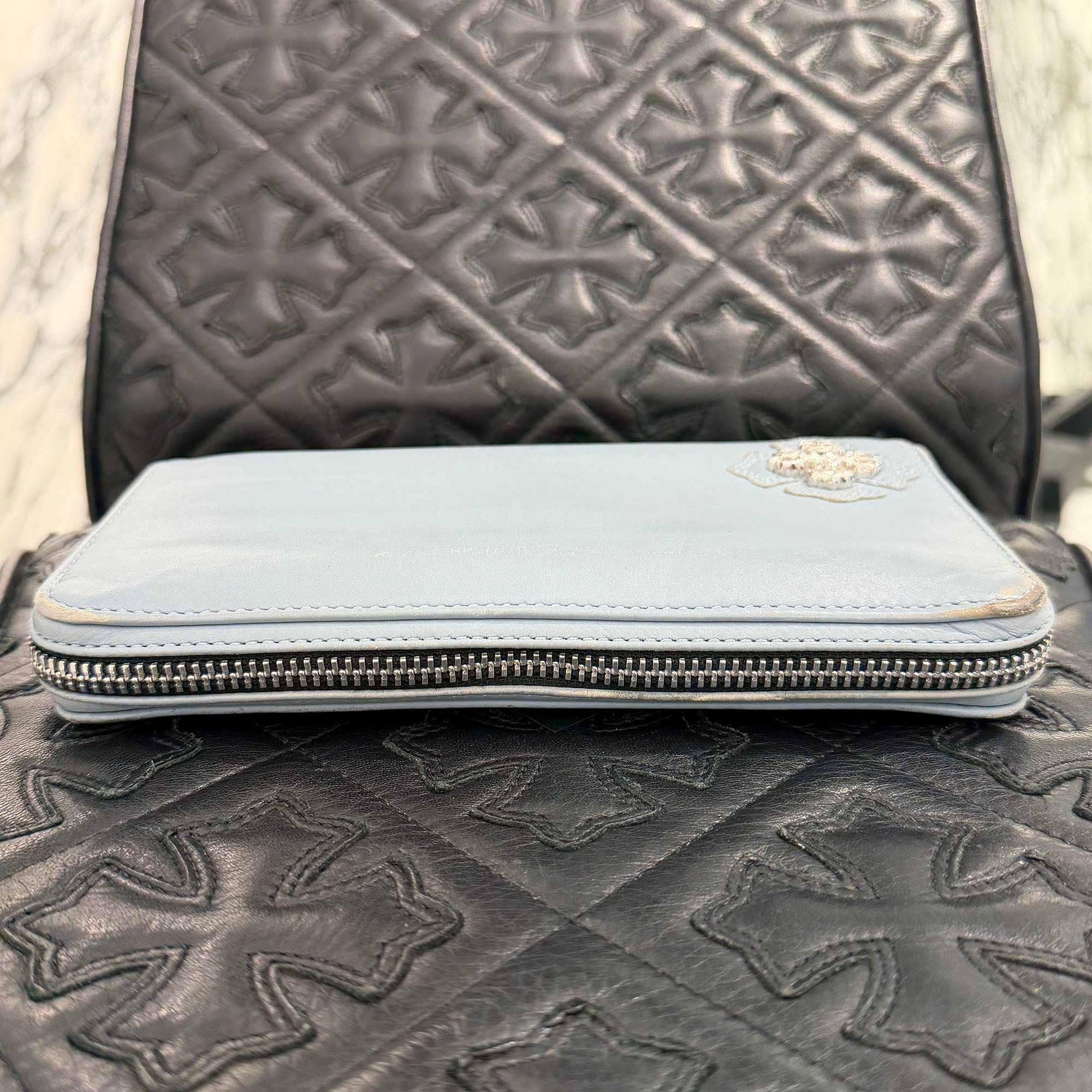 CHROME HEARTS Filigree Plus Leather Patch Round Zip Wallet クロムハーツ フィリグリープラス レザーパッチ ウォレット