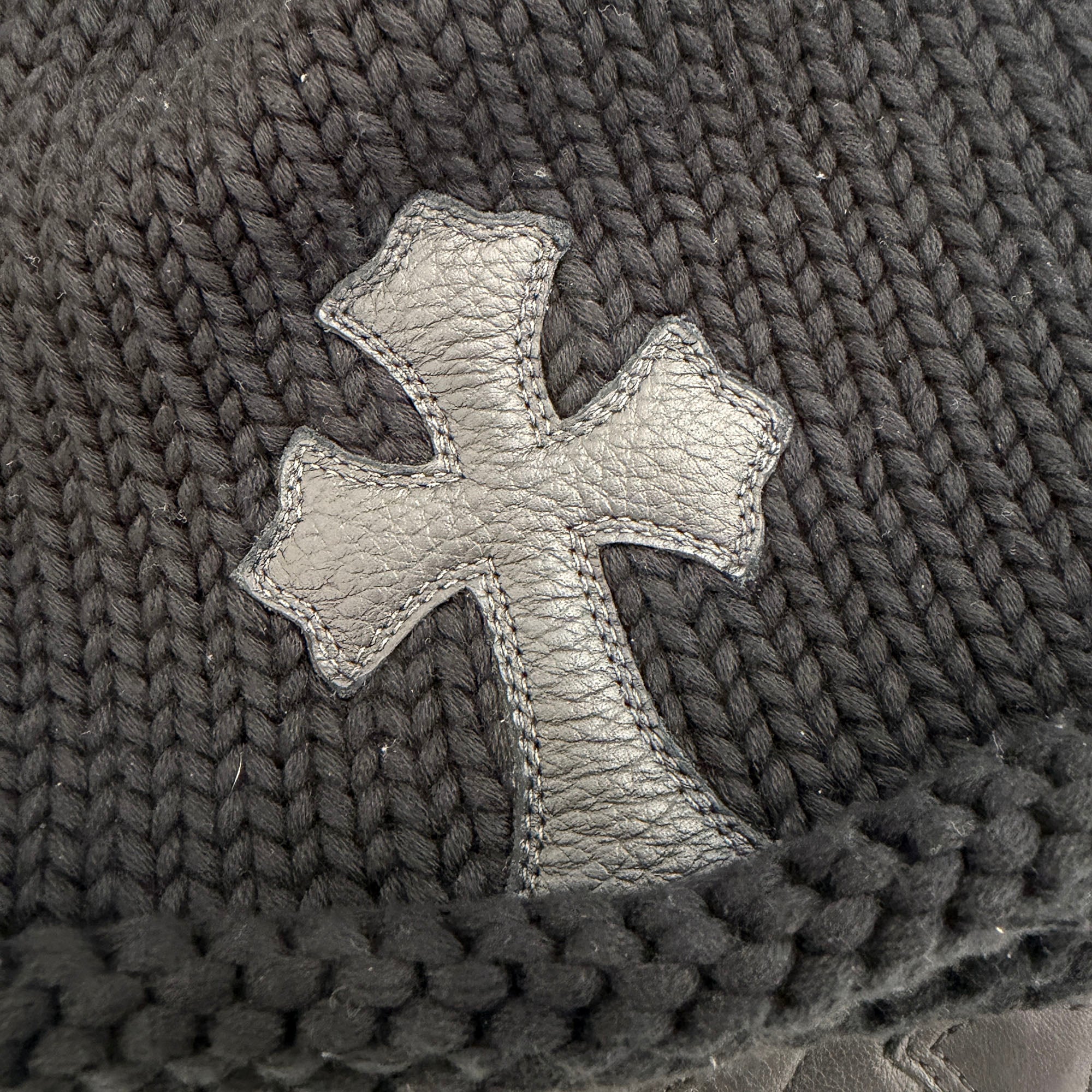 CHROME HEARTS 1 Cross Leather Patch Beanie Size ONE SIZE (22cm