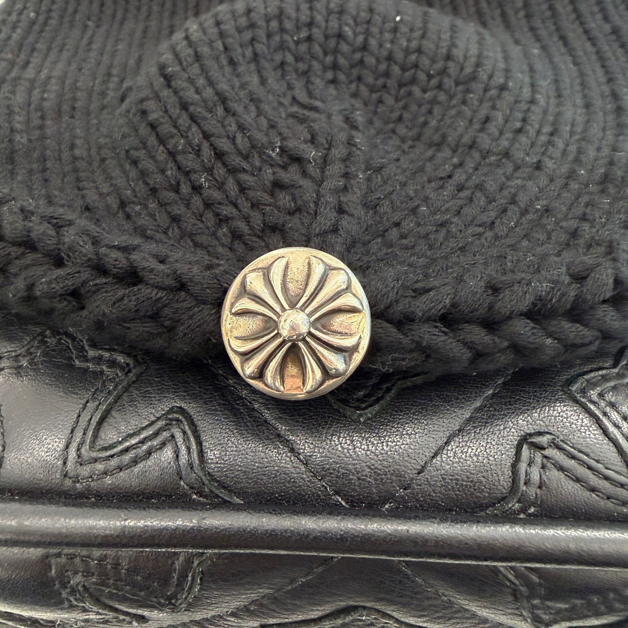 CHROME HEARTS 1 Cross Leather Patch Beanie Size ONE SIZE (22cm