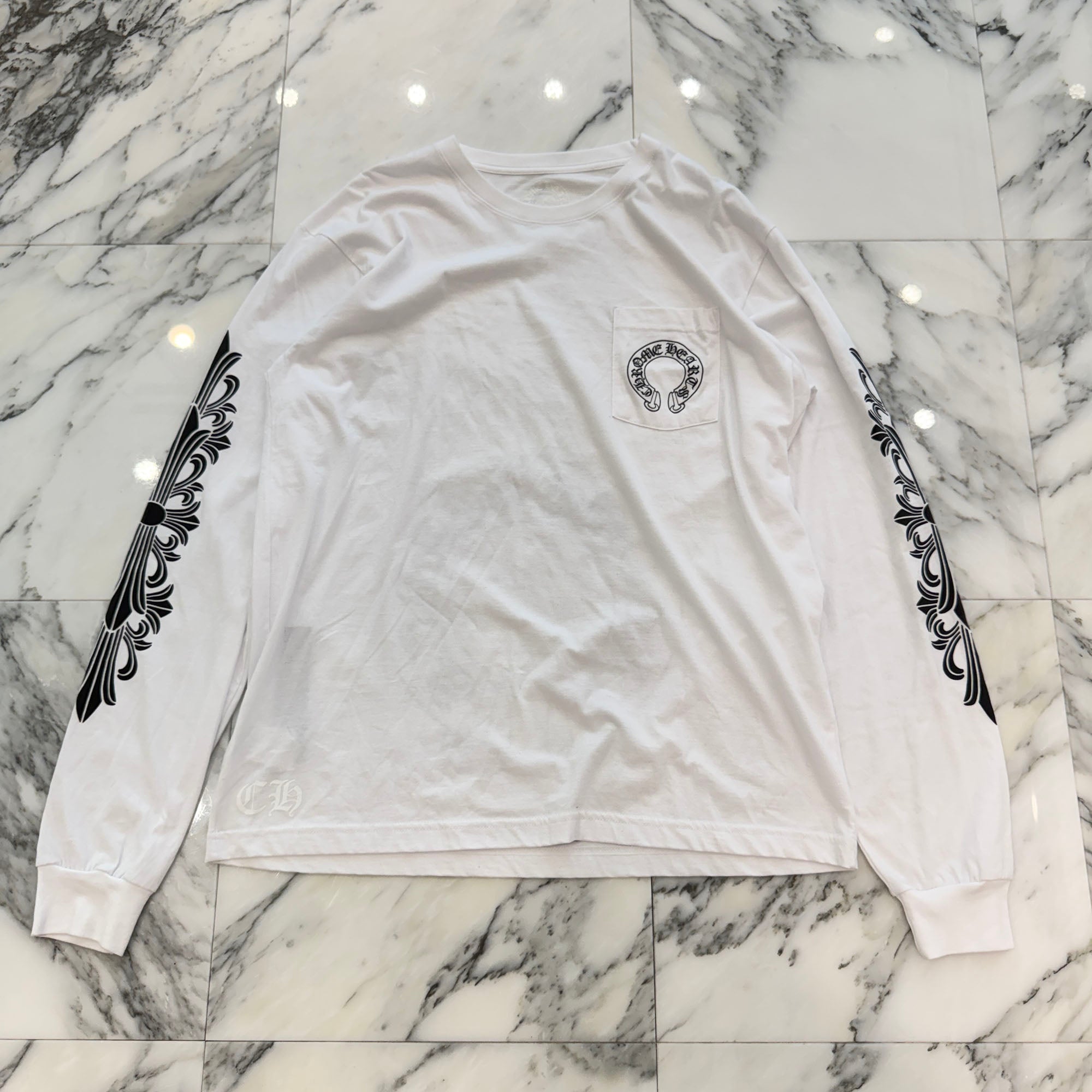 CHROME HEARTS Floral Cross Horseshoe Long Sleeve Tee Size XL クロムハーツ フローラルクロス ホースシュー ロングスリーブTシャツ サイズXL