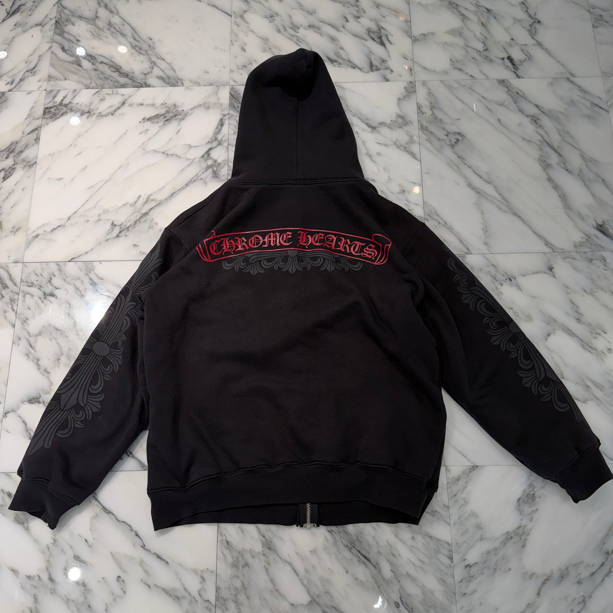 CHROME HEARTS OLD Back Floral Cross Scroll Zip Up Hoodie Size L クロムハーツ オールド バックフローラルクロス スクロール ジップアップ フーディ サイズL