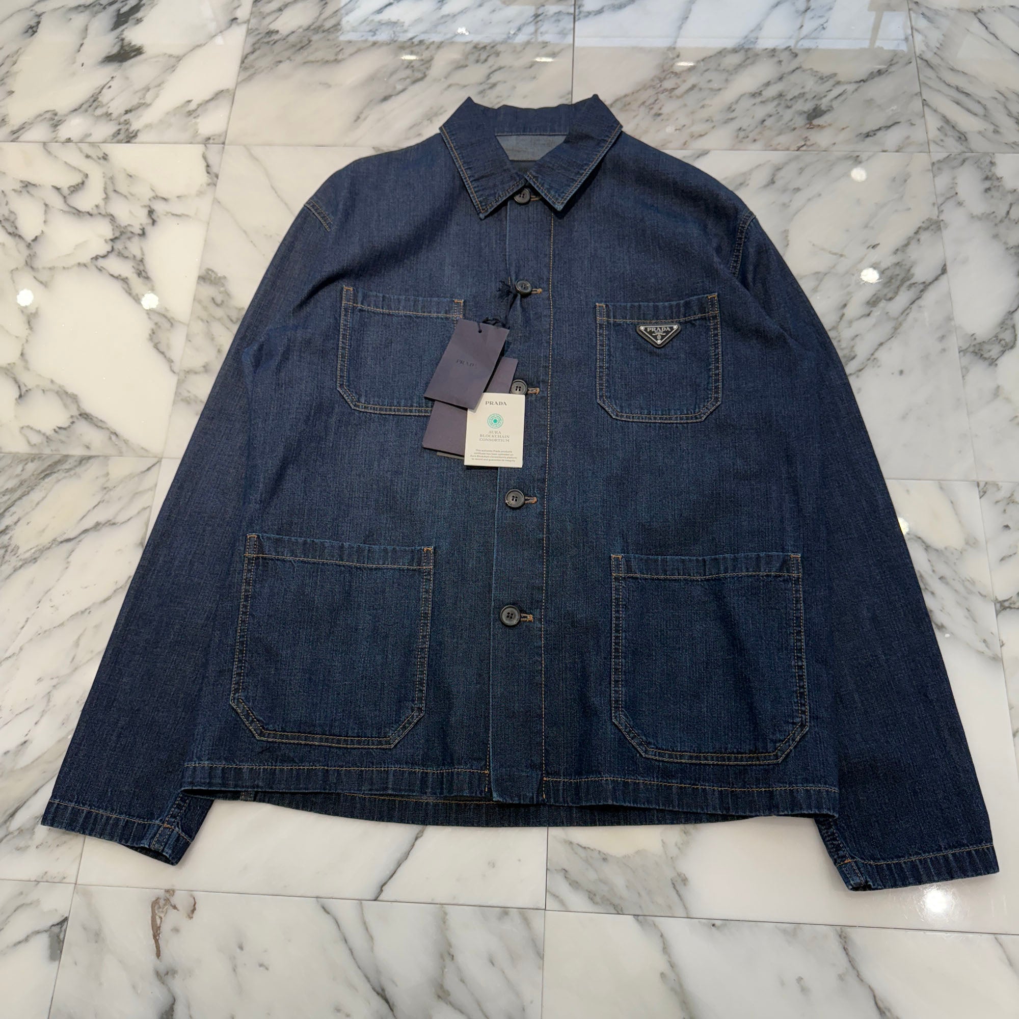 PRADA 2023AW Triangle Logo Oversize Denim Shirt GEB256 S00014PW Size M プラダ トライアングルロゴ オーバーサイズ デニムシャツ サイズM