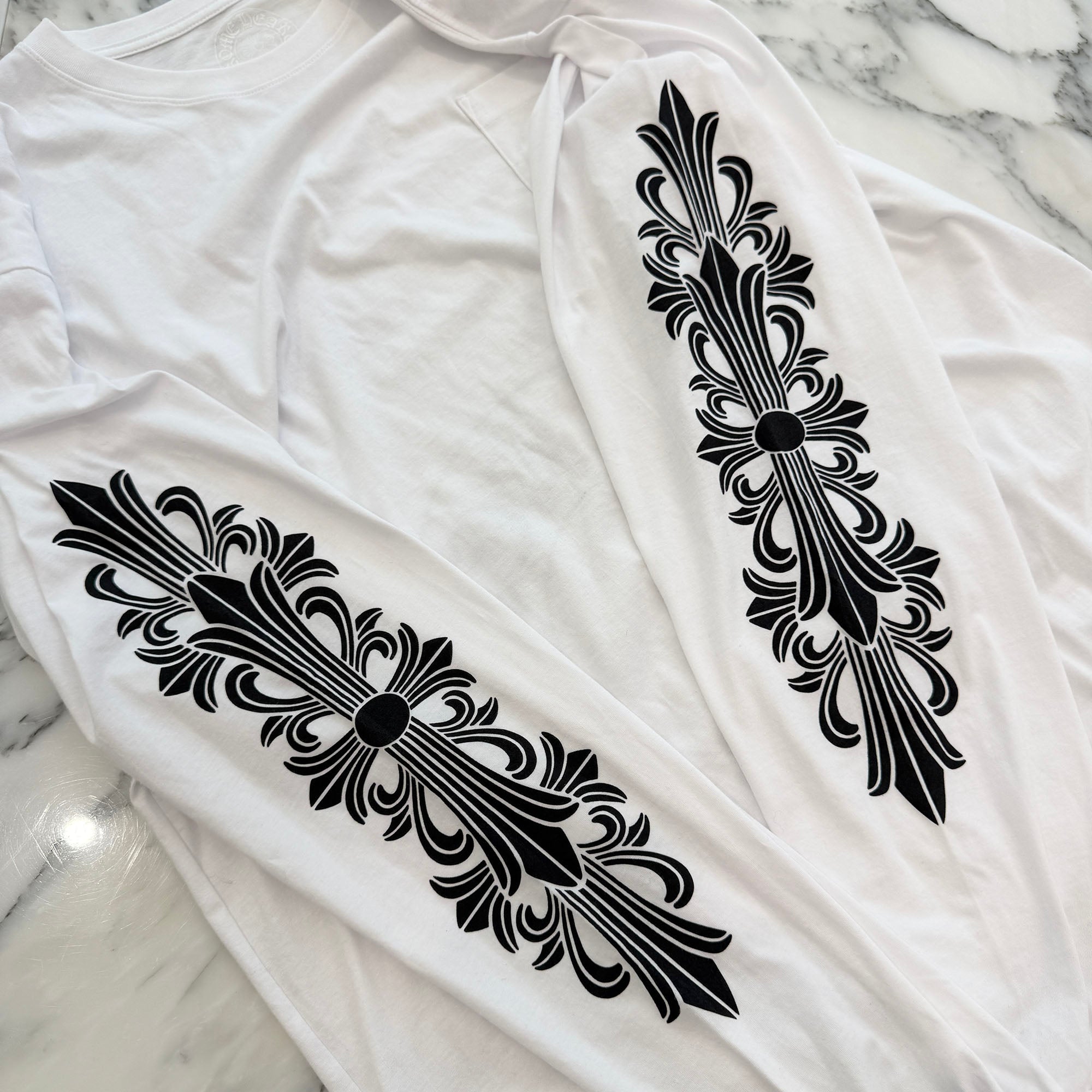 CHROME HEARTS Floral Cross Horseshoe Long Sleeve Tee Size XL クロムハーツ フローラルクロス ホースシュー ロングスリーブTシャツ サイズXL