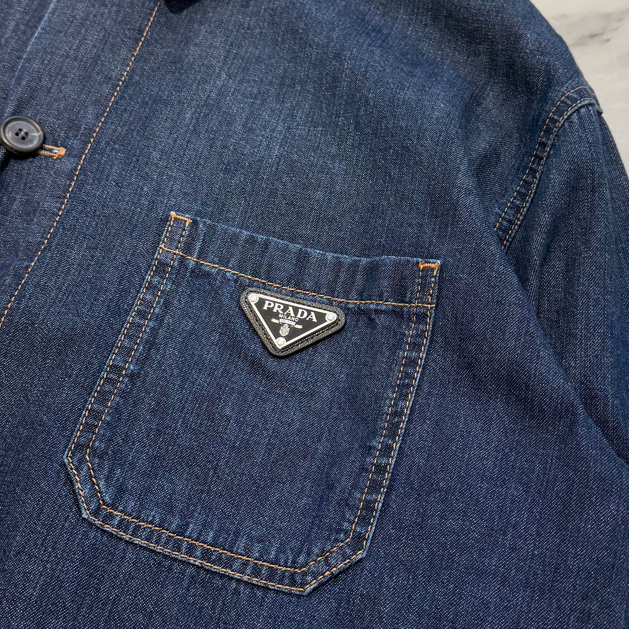 PRADA 2023AW Triangle Logo Oversize Denim Shirt GEB256 S00014PW Size M プラダ トライアングルロゴ オーバーサイズ デニムシャツ サイズM