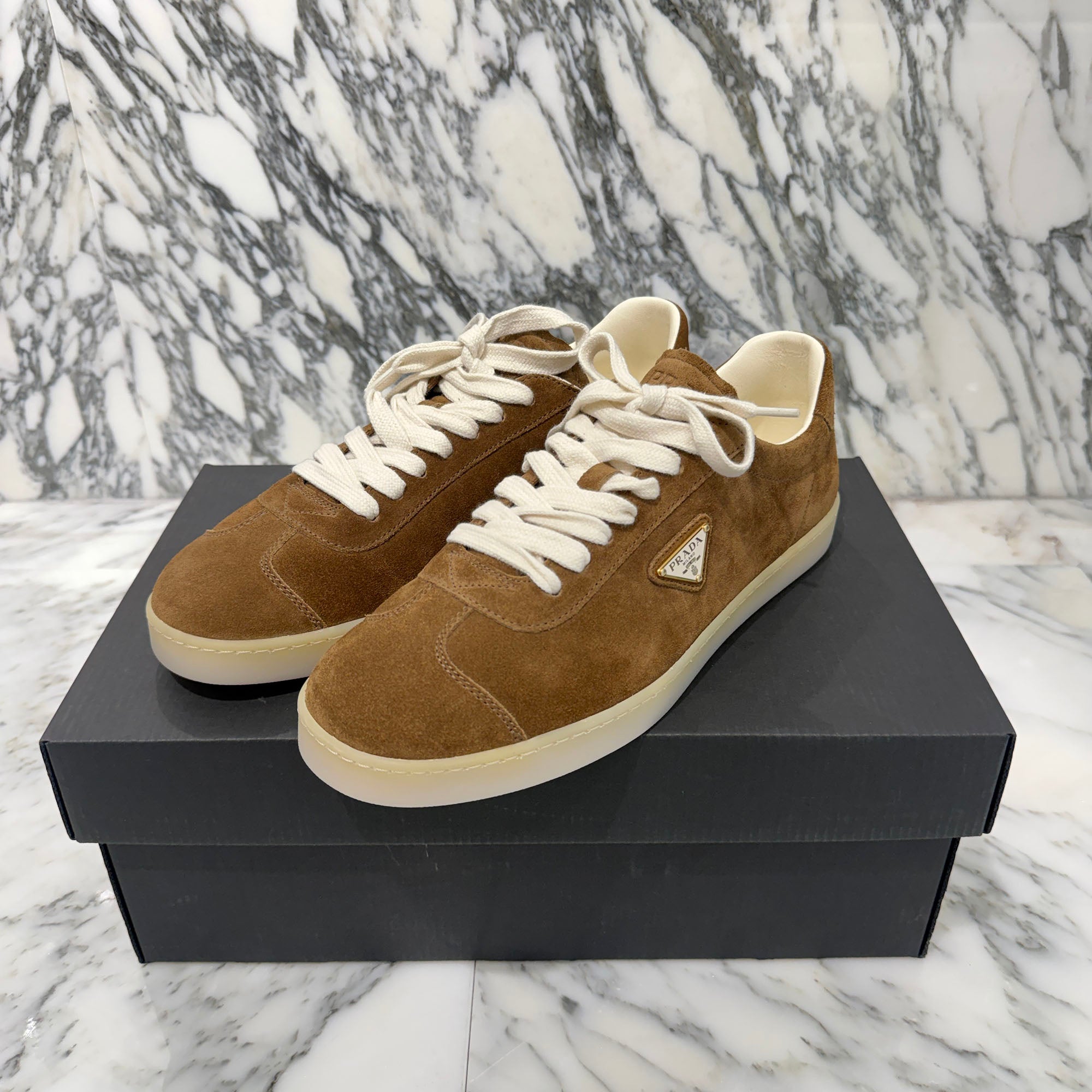 PRADA 2025AW "LANE" Triangle Logo Plate Suede Lace Up Sneakers 2EE394 Size 7.5 (約26.5cm) プラダ "レーン" トライアングルロゴプレート スエード レースアップスニーカー サイズ7.5 (約26.5cm)