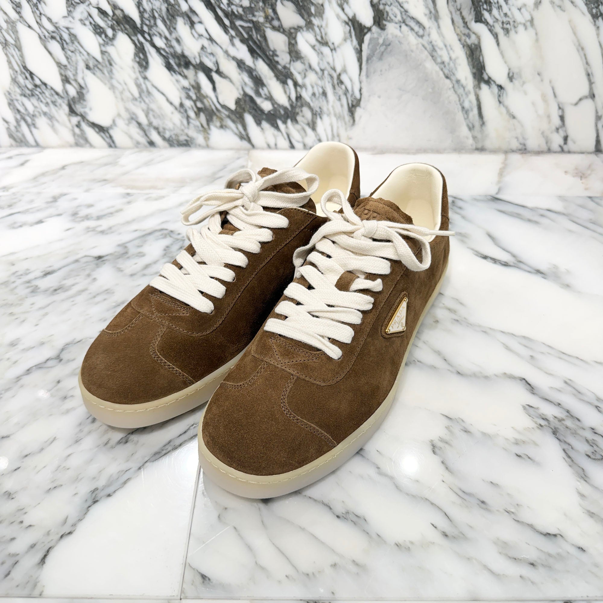 PRADA 2025AW "LANE" Triangle Logo Plate Suede Lace Up Sneakers 2EE394 Size 7.5 (約26.5cm) プラダ "レーン" トライアングルロゴプレート スエード レースアップスニーカー サイズ7.5 (約26.5cm)