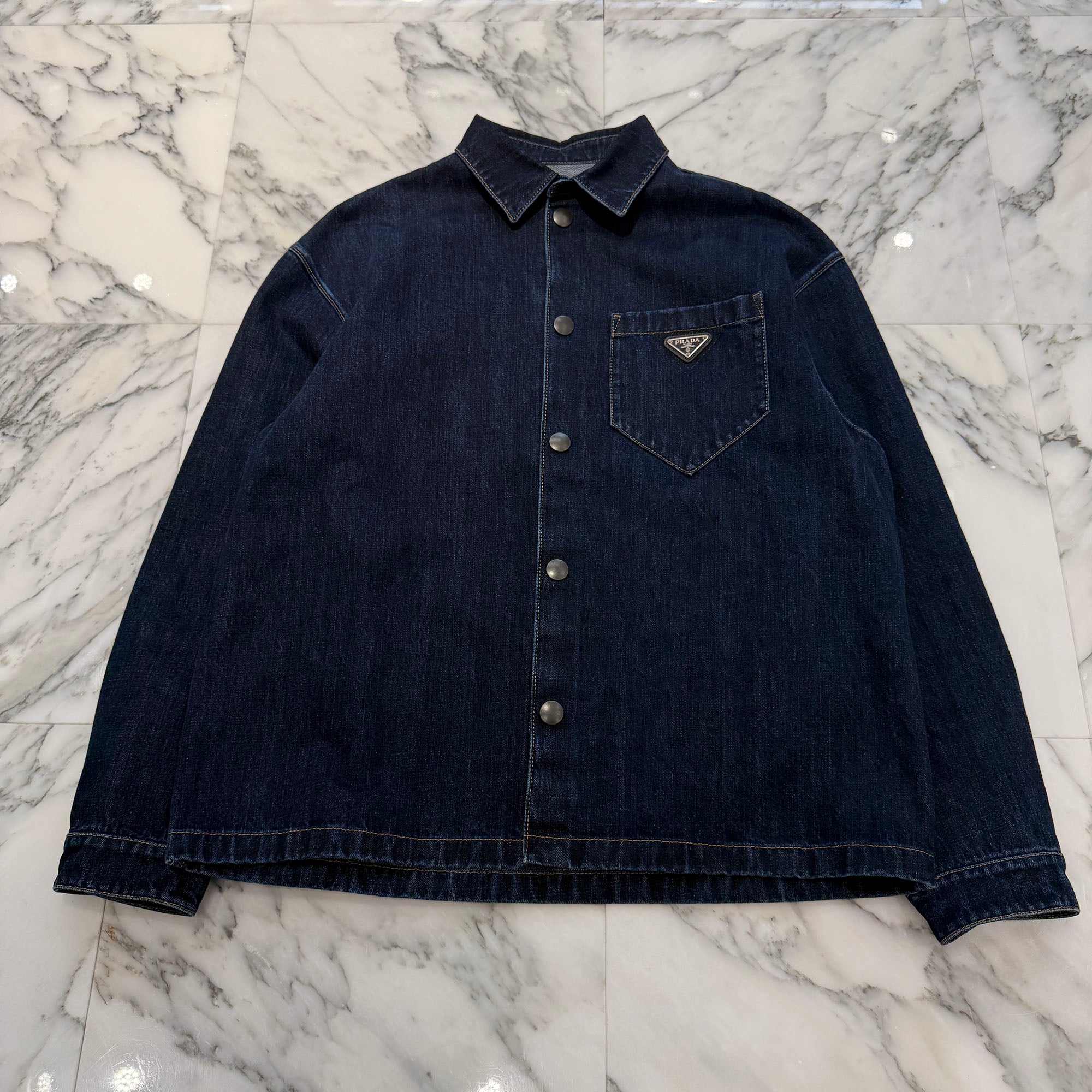 PRADA 2022AW Triangle Logo Cotton Denim Shirt Jacket GEC066 S212 109J Size L プラダ トライアングルロゴ  コットンデニム シャツジャケット サイズL