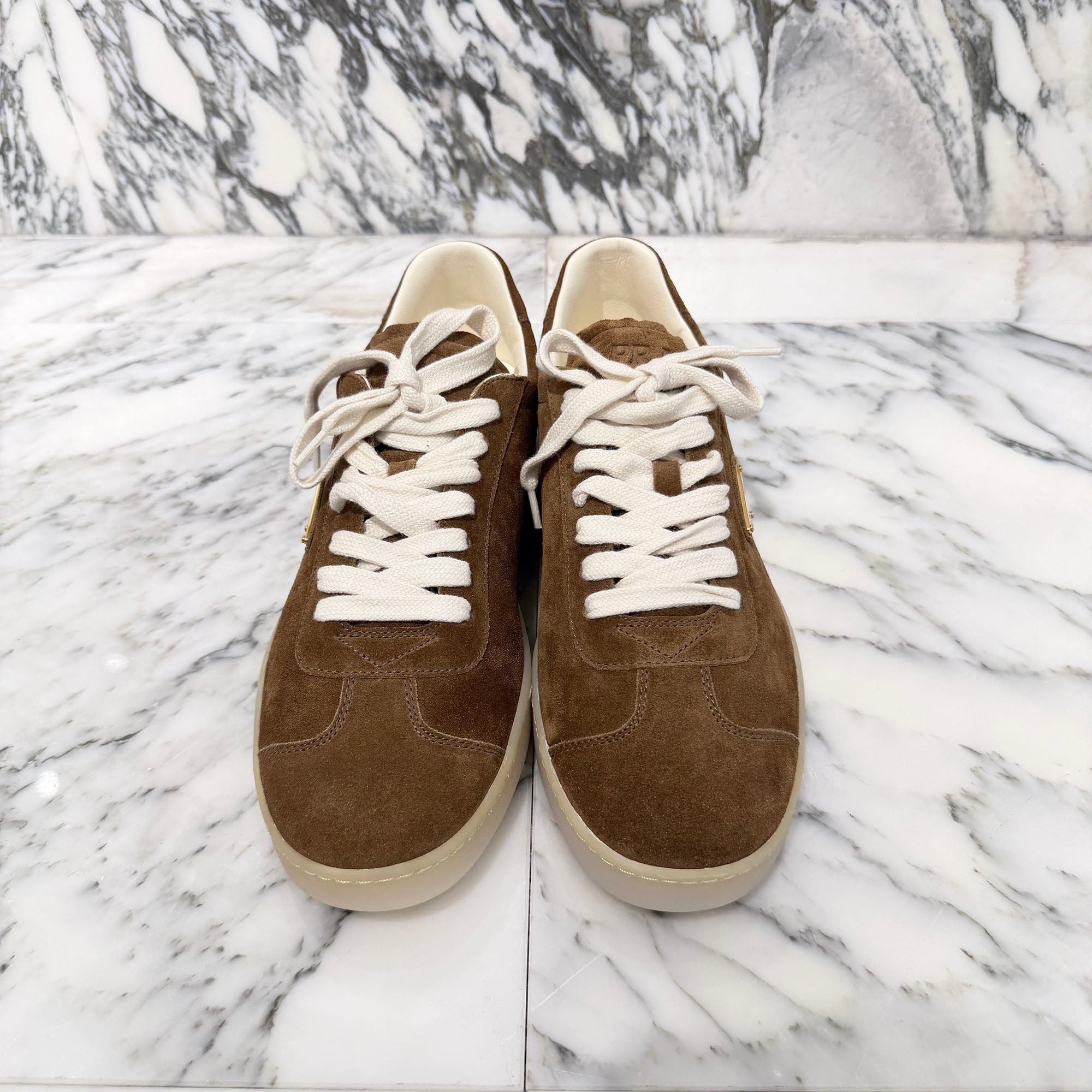 PRADA 2025AW "LANE" Triangle Logo Plate Suede Lace Up Sneakers 2EE394 Size 7.5 (約26.5cm) プラダ "レーン" トライアングルロゴプレート スエード レースアップスニーカー サイズ7.5 (約26.5cm)