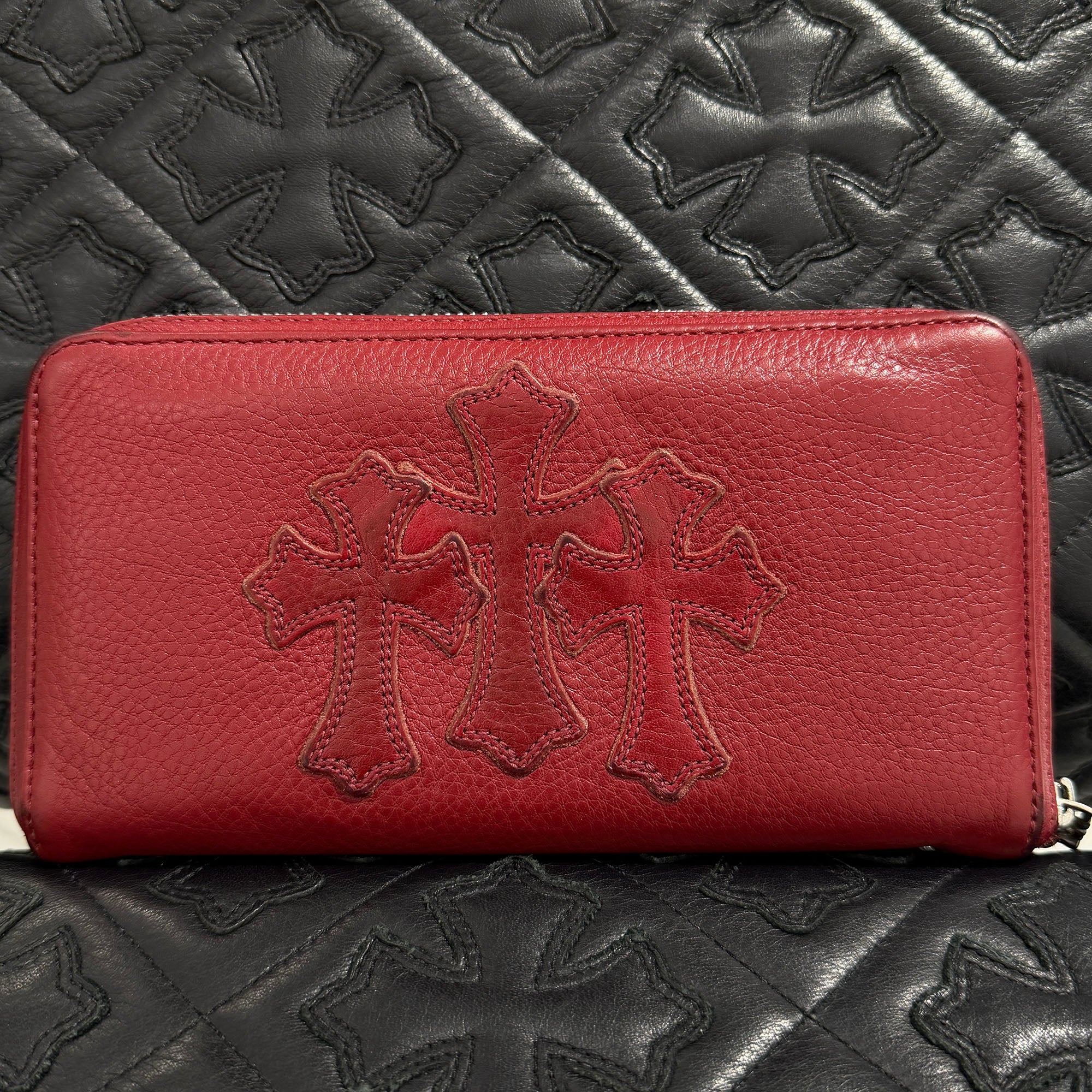 CHROME HEARTS 3 Cemetery Leather Cross Patch F Zip Wallet クロムハーツ 3 セメタリー レザークロスパッチ Fジップ ウォレット