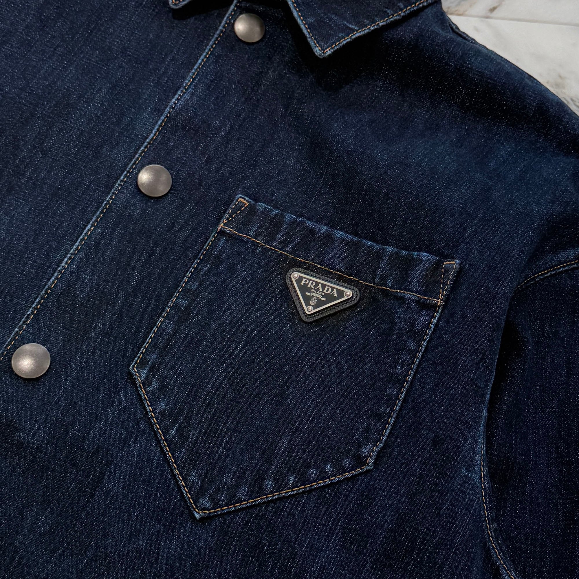 PRADA 2022AW Triangle Logo Cotton Denim Shirt Jacket GEC066 S212 109J Size L プラダ トライアングルロゴ  コットンデニム シャツジャケット サイズL