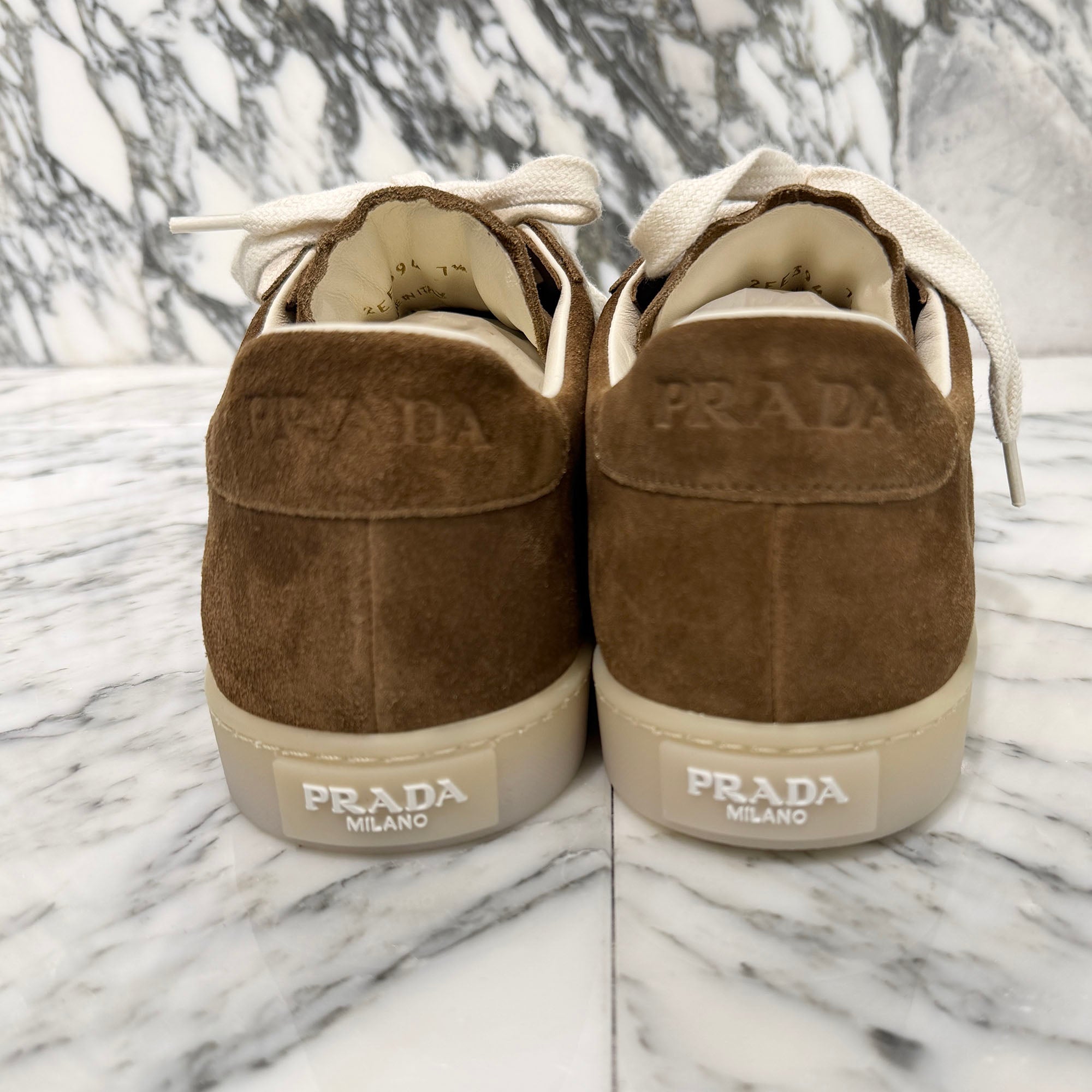 PRADA 2025AW "LANE" Triangle Logo Plate Suede Lace Up Sneakers 2EE394 Size 7.5 (約26.5cm) プラダ "レーン" トライアングルロゴプレート スエード レースアップスニーカー サイズ7.5 (約26.5cm)