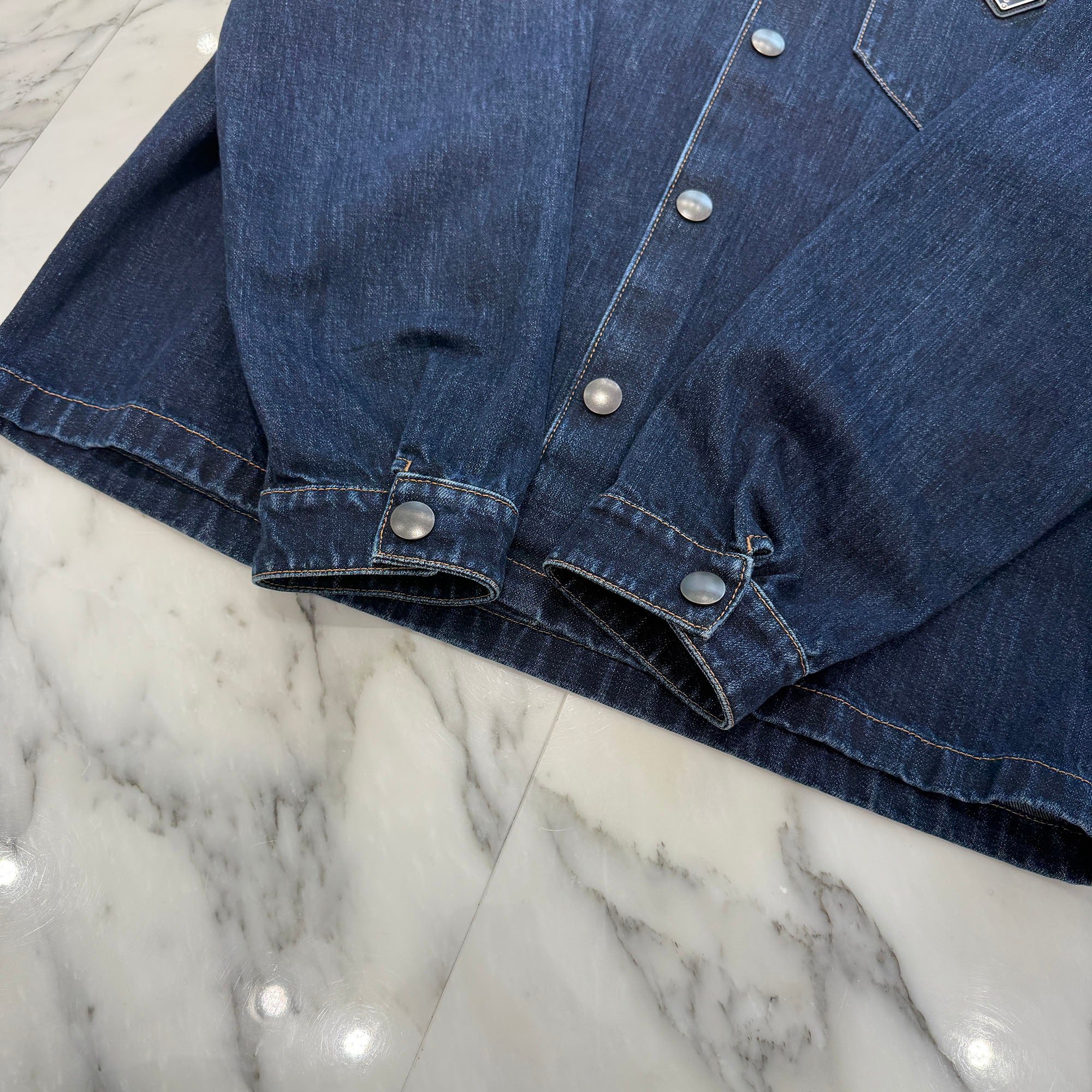 PRADA 2022AW Triangle Logo Cotton Denim Shirt Jacket GEC066 S212 109J Size L プラダ トライアングルロゴ  コットンデニム シャツジャケット サイズL