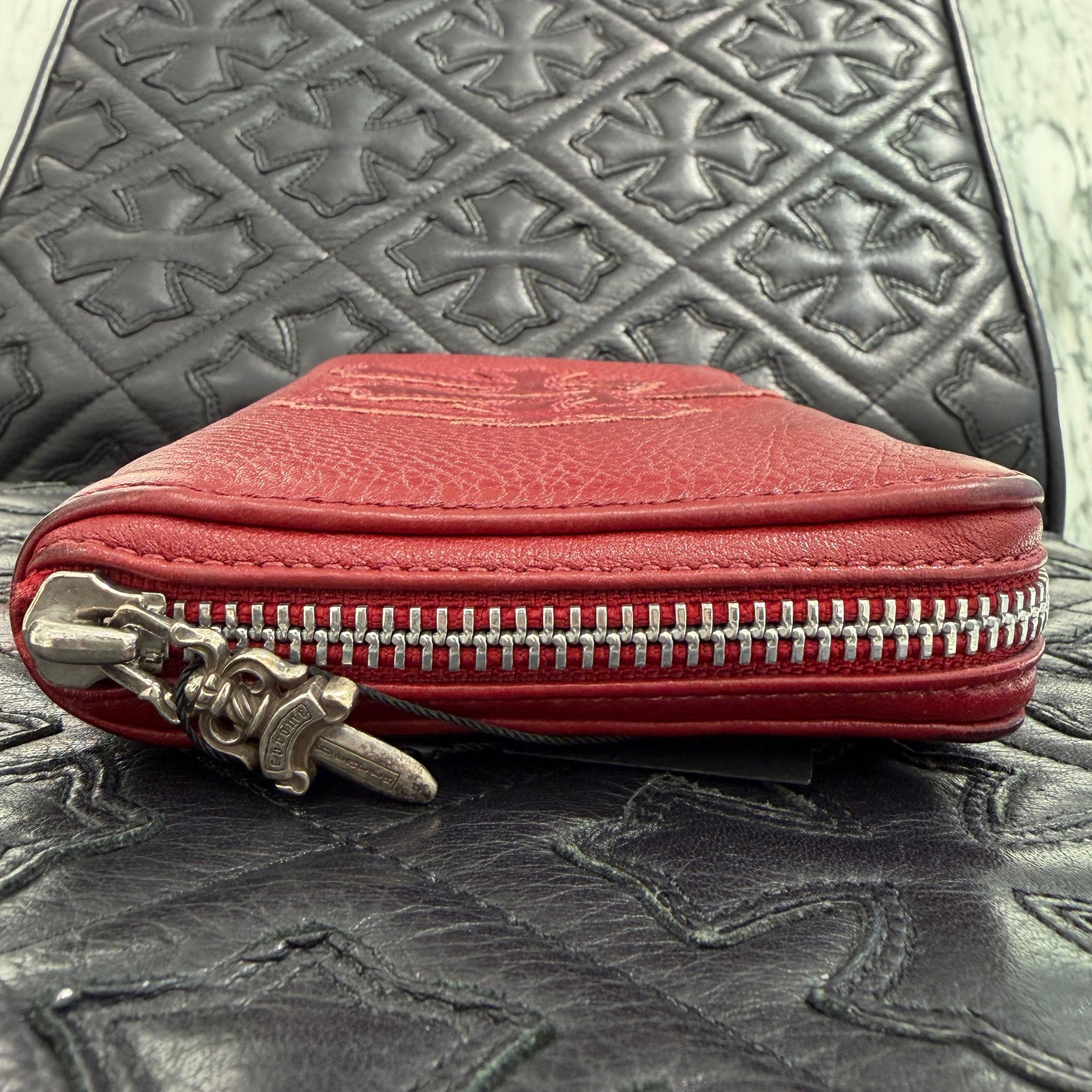 CHROME HEARTS 3 Cemetery Leather Cross Patch F Zip Wallet クロムハーツ 3 セメタリー レザークロスパッチ Fジップ ウォレット