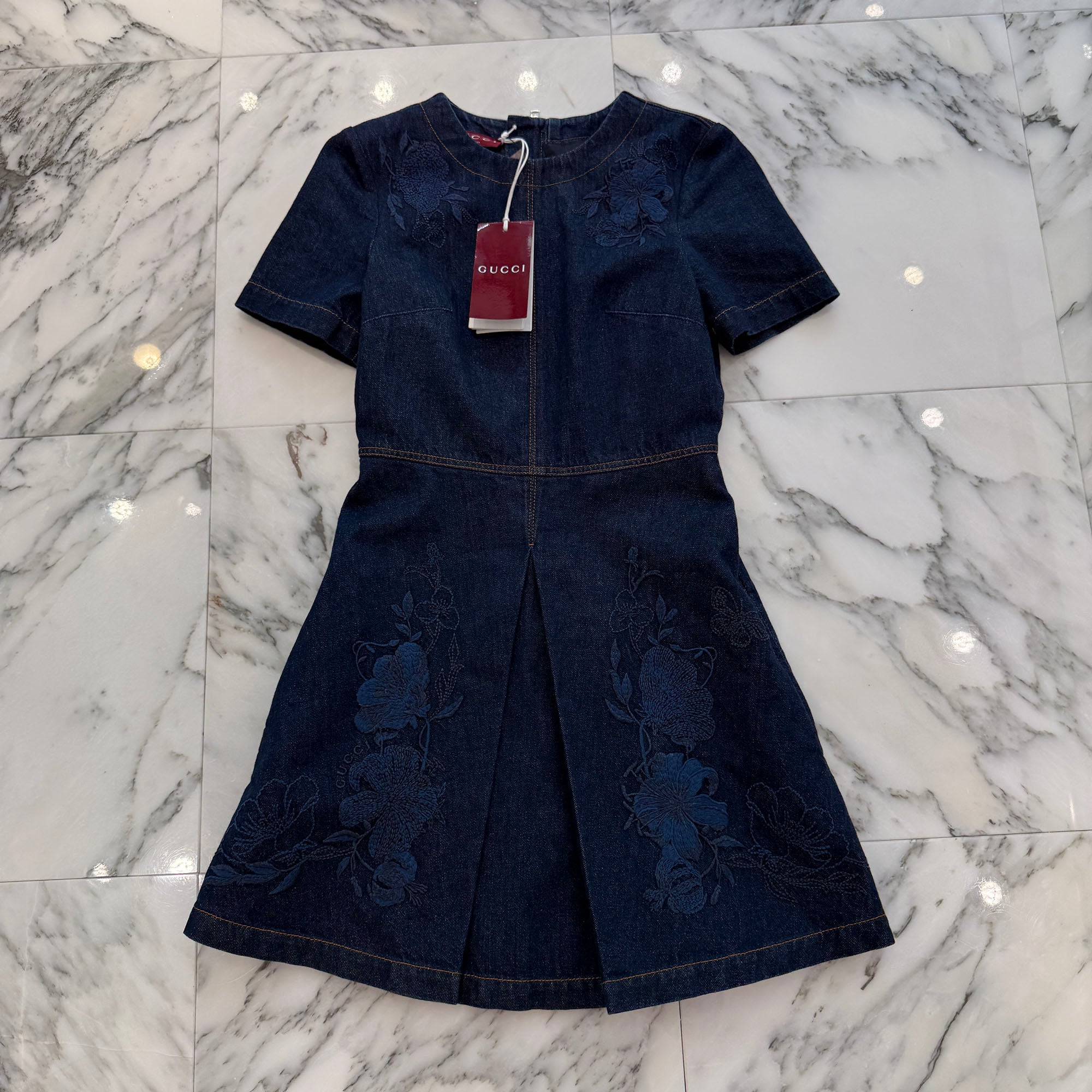 GUCCI 2024SS Floral Embroidery Denim Dress 828556 XDDBR Size 36 グッチ フローラル刺繍 デニムドレス サイズ36