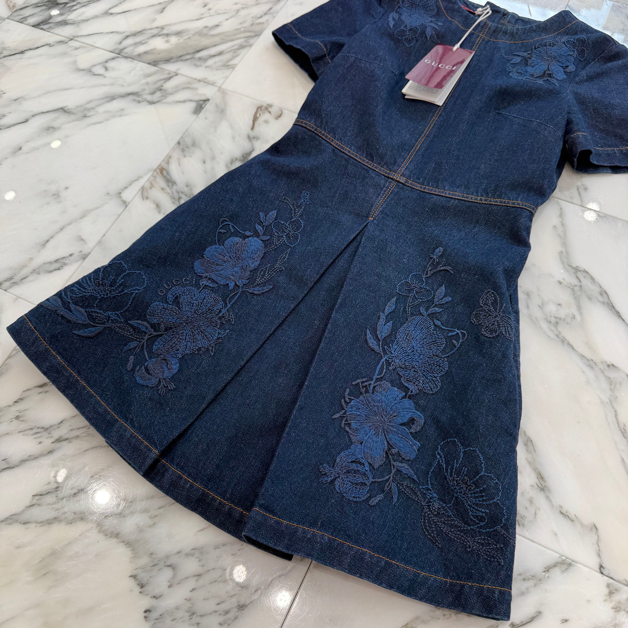 GUCCI 2024SS Floral Embroidery Denim Dress 828556 XDDBR Size 36 グッチ フローラル刺繍 デニムドレス サイズ36