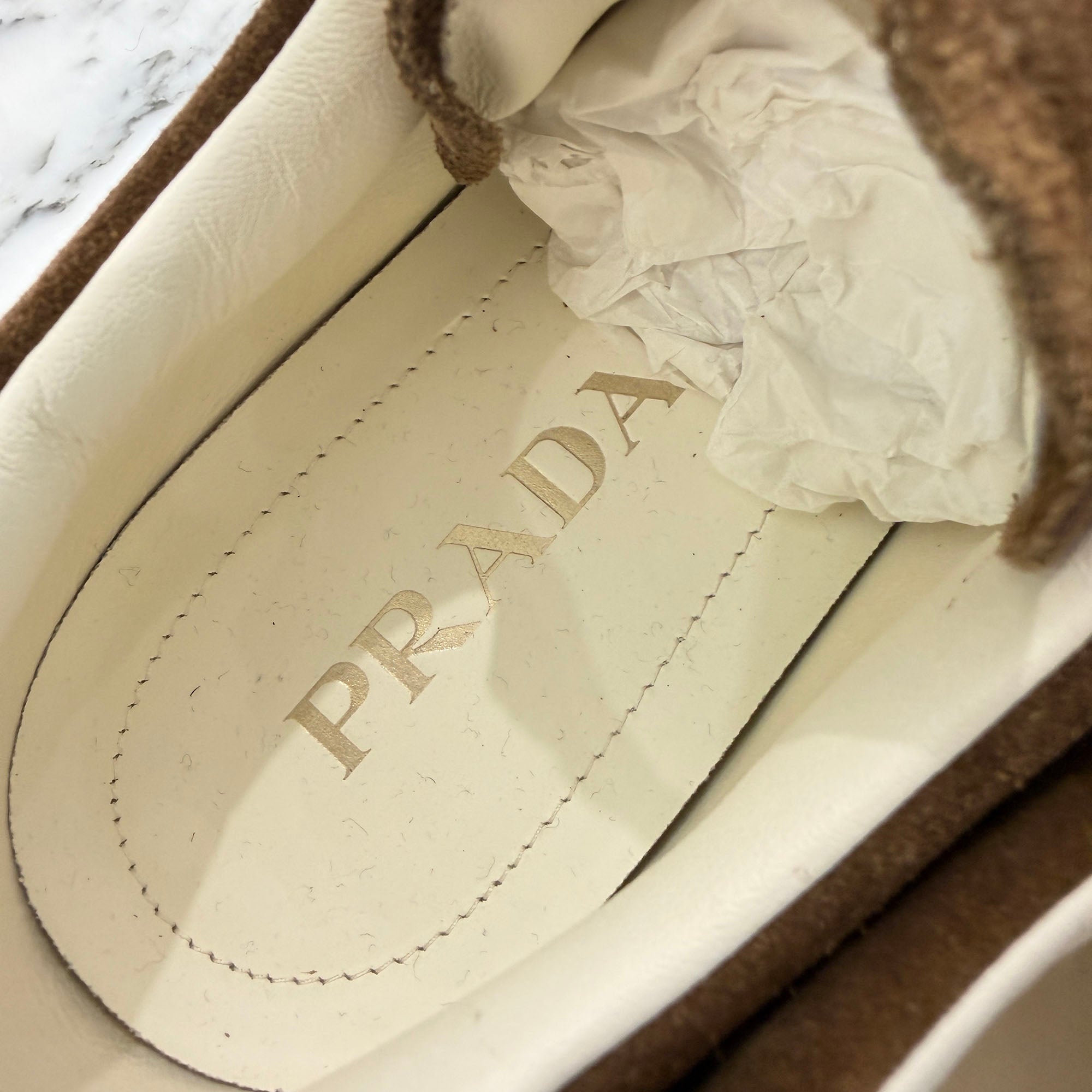 PRADA 2025AW "LANE" Triangle Logo Plate Suede Lace Up Sneakers 2EE394 Size 7.5 (約26.5cm) プラダ "レーン" トライアングルロゴプレート スエード レースアップスニーカー サイズ7.5 (約26.5cm)