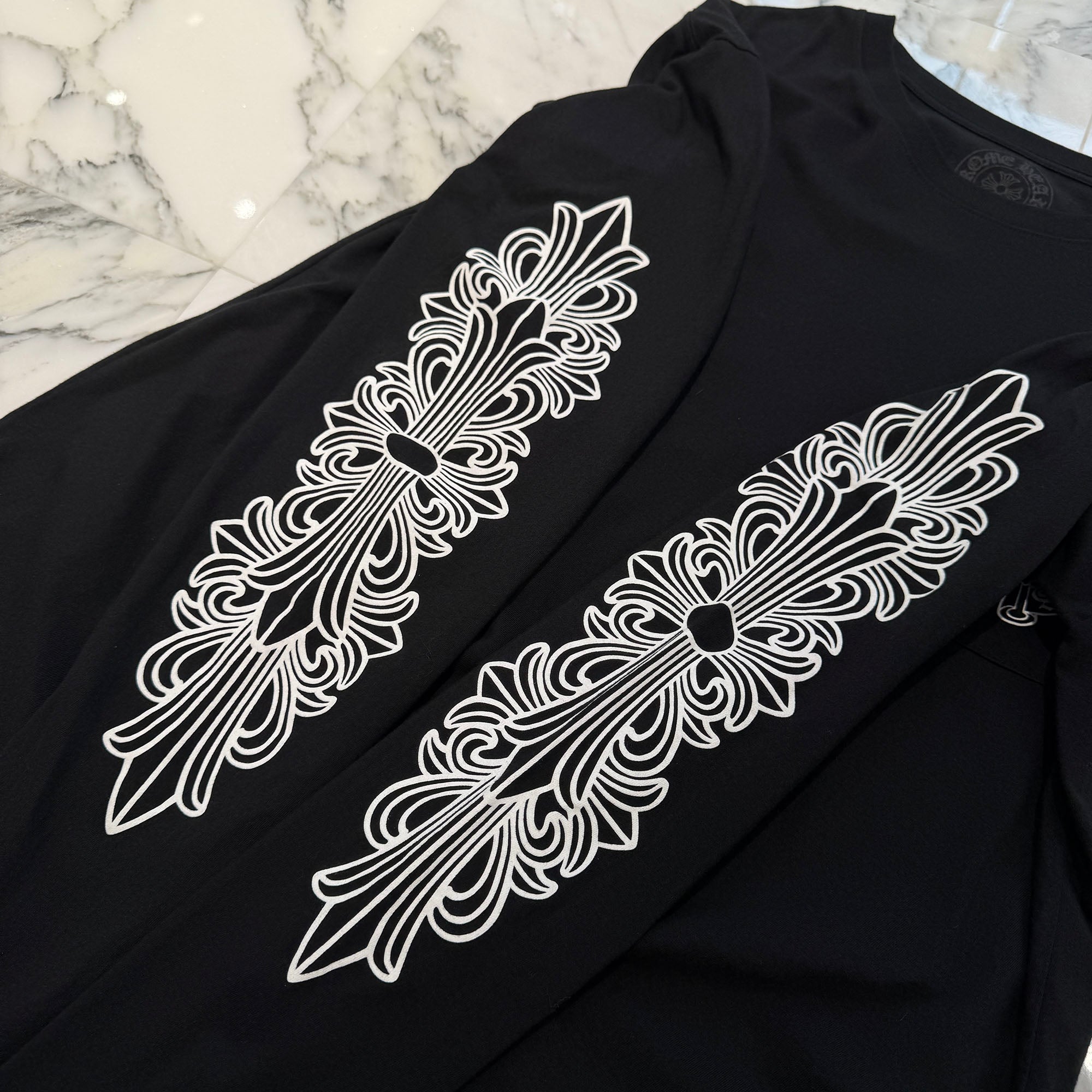 CHROME HEARTS Floral Cross Horseshoe Long Sleeve Tee Size XL クロムハーツ フローラルクロス ホースシュー ロングスリーブ Tシャツ サイズXL