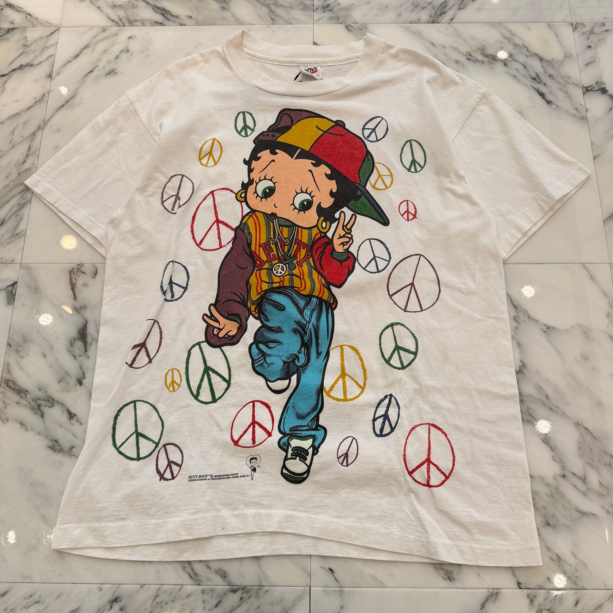 Vintage 90's Betty Boop "Multi Color Peace" 1993 anvil S/S Tee Size L ヴィンテージ 90's ベティブープ "マルチカラー ピース"1993 アンビル社製 Tシャツ サイズL