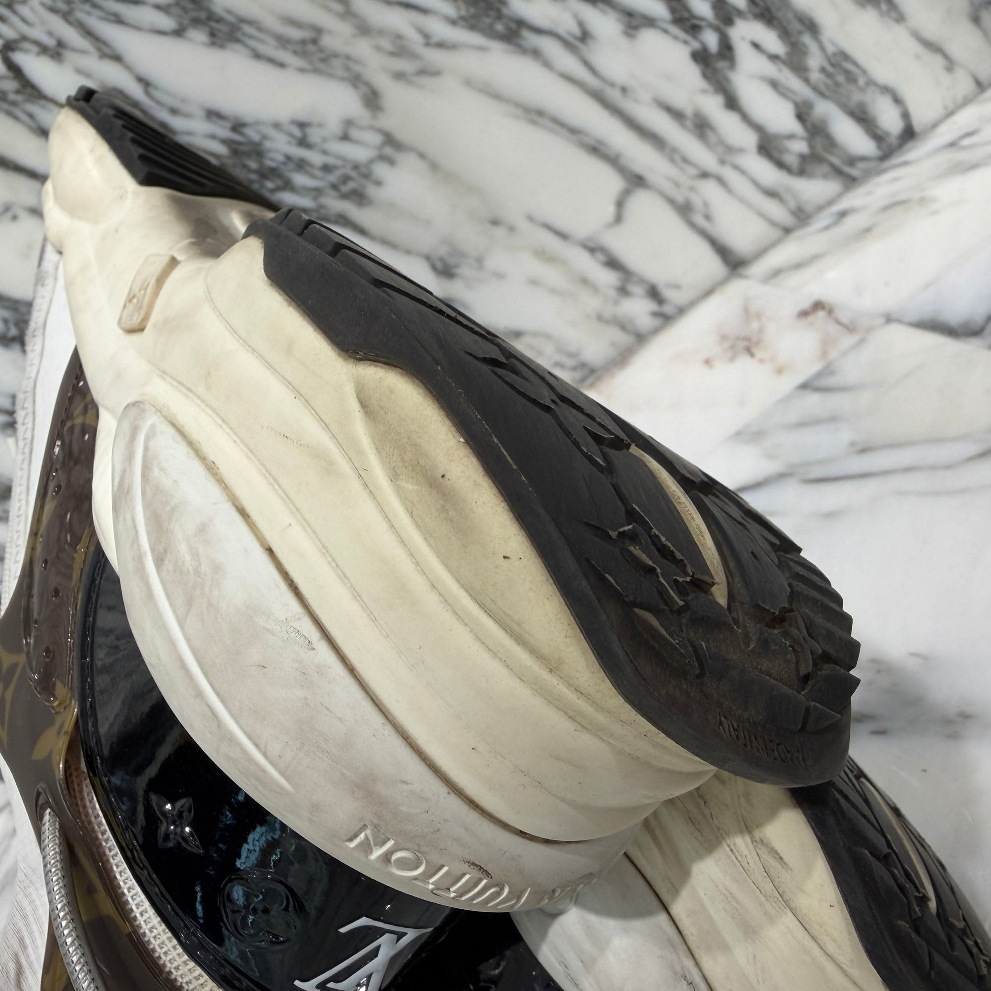 LOUIS VUITTON 2022AW LV Run 55 Line Leather × Fabric Sneakers Size 42(約26.5cm〜27.0cm程度) ルイヴィトン LVラン55ライン レザー×ファブリック スニーカー サイズ42(約26.5cm〜27.0cm程度)