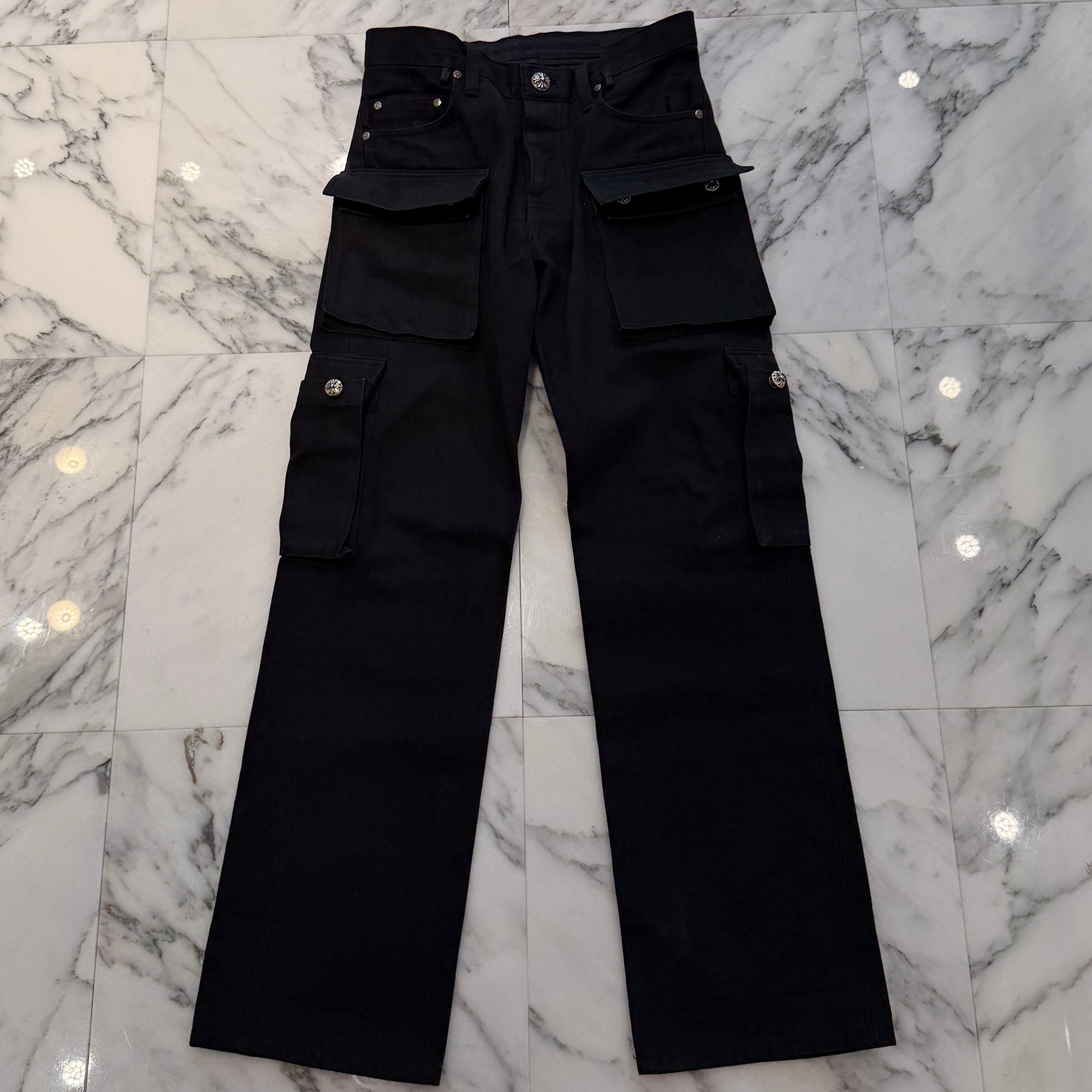 CHROME HEARTS DEVIL DOG Cross Ball Button Cargo Pants Size 30