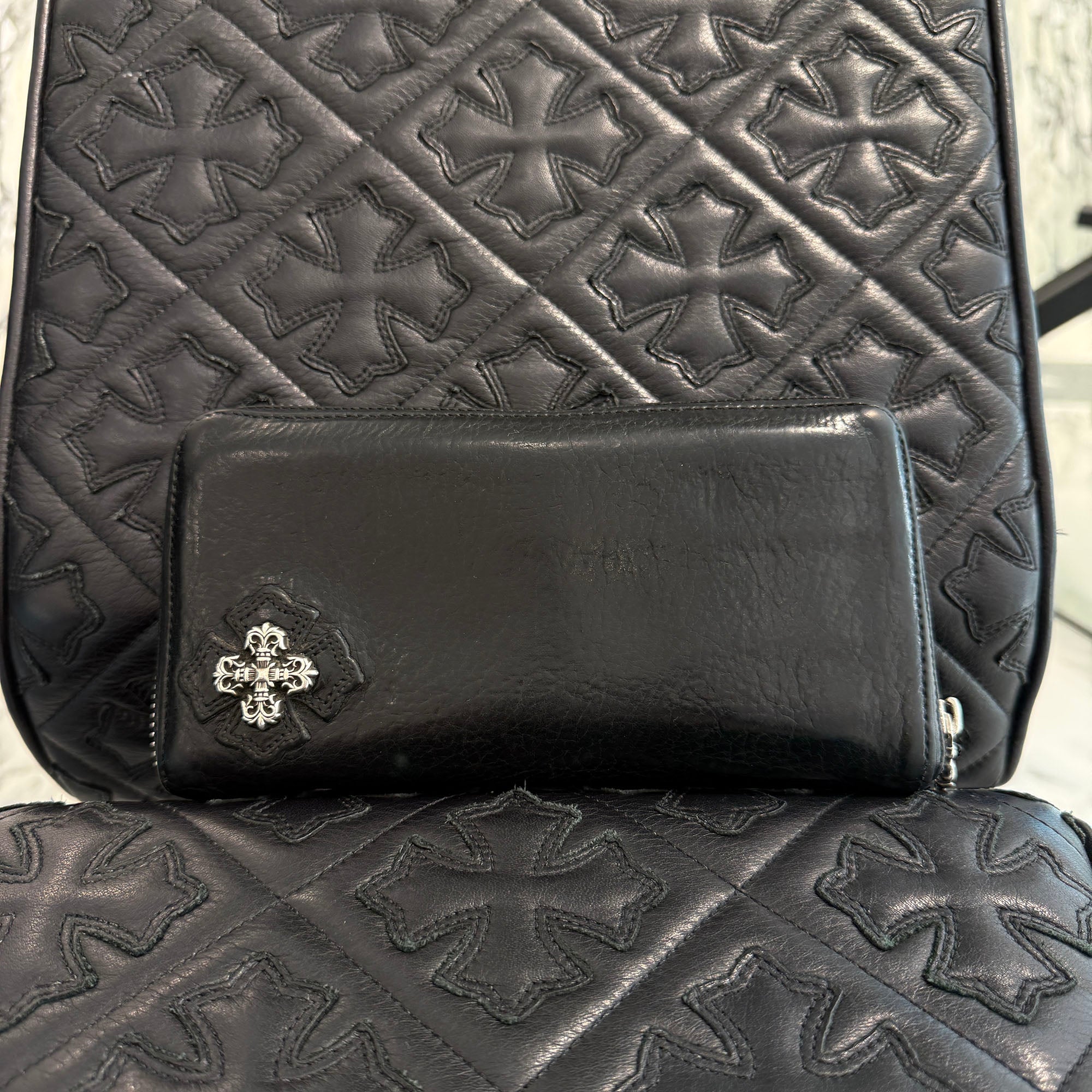 CHROME HEARTS Filigree Plus Leather Patch Round Zip Wallet クロムハーツ フィリグリープラス レザーパッチ ウォレット