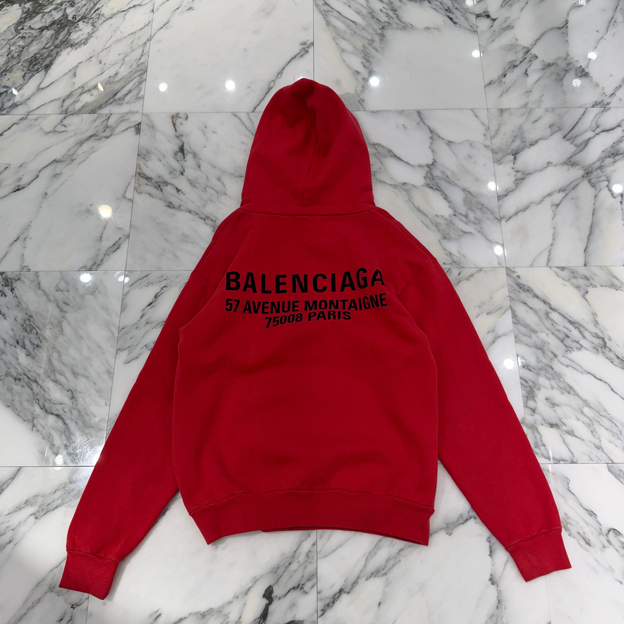 BALENCIAGA 2017AW " 57 Avenue Montaigne, Paris 75008 " Back Print Pullover Hoodie 518241 TYK45 Size L バレンシアガ "モンテーニュ通り57番地 パリ75008" バックプリント プルオーバーフーディー サイズL