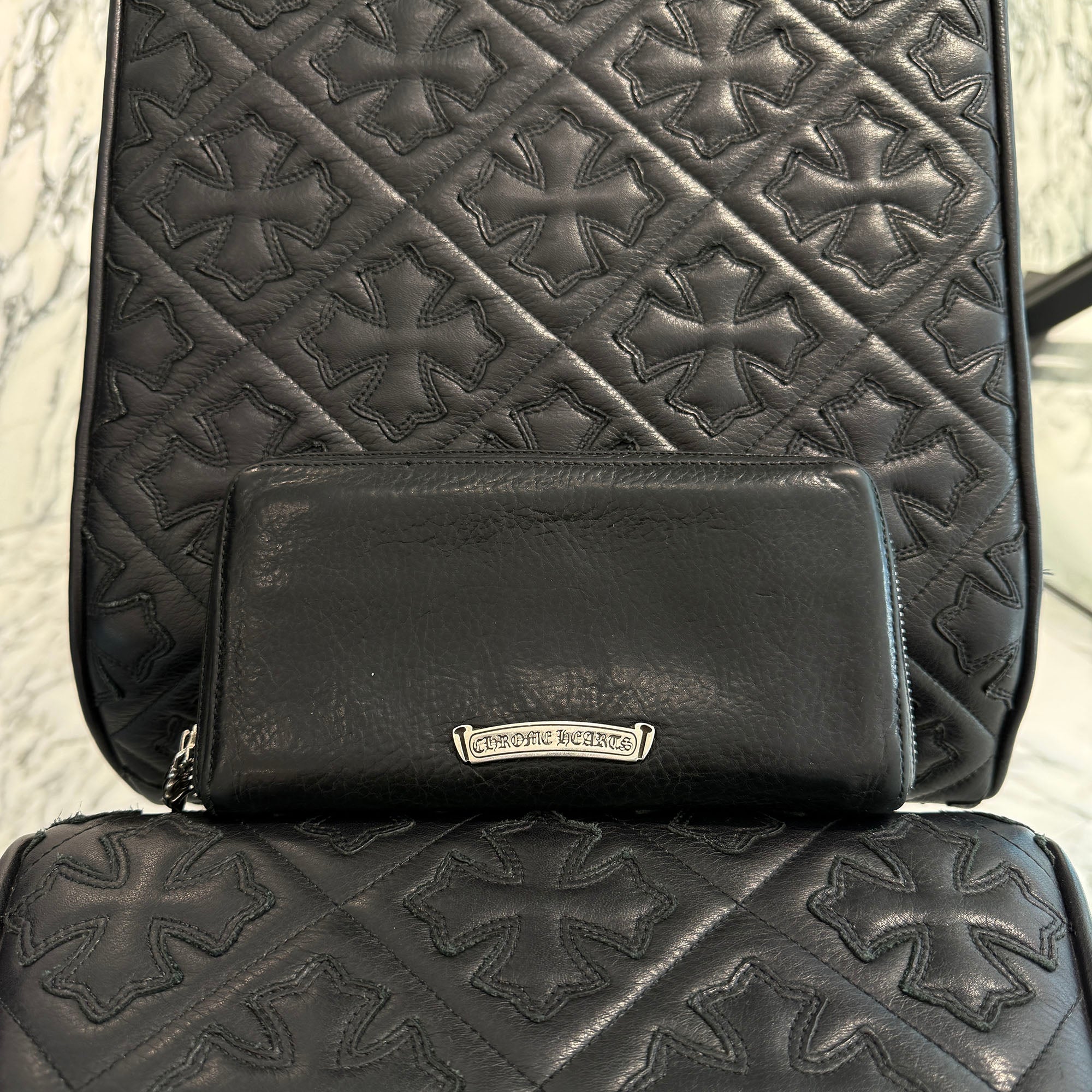CHROME HEARTS Filigree Plus Leather Patch Round Zip Wallet クロムハーツ フィリグリープラス レザーパッチ ウォレット