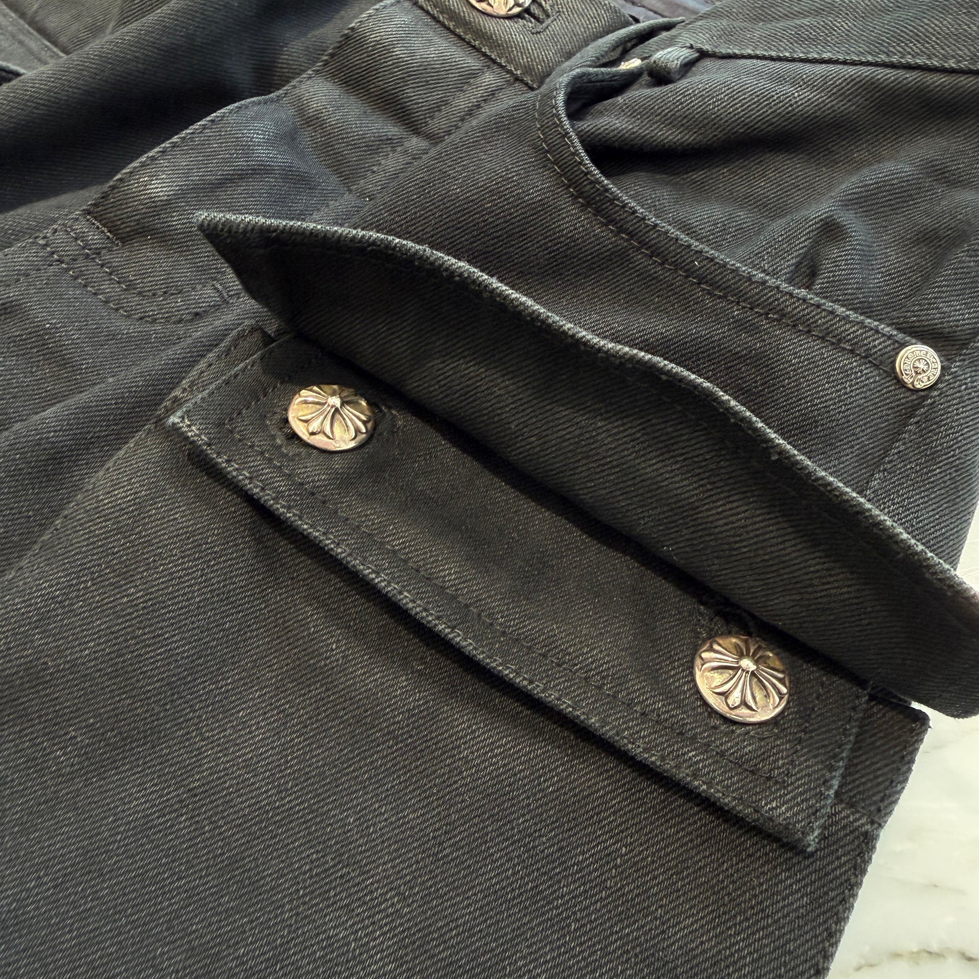 CHROME HEARTS DEVIL DOG Cross Ball Button Cargo Pants Size 30