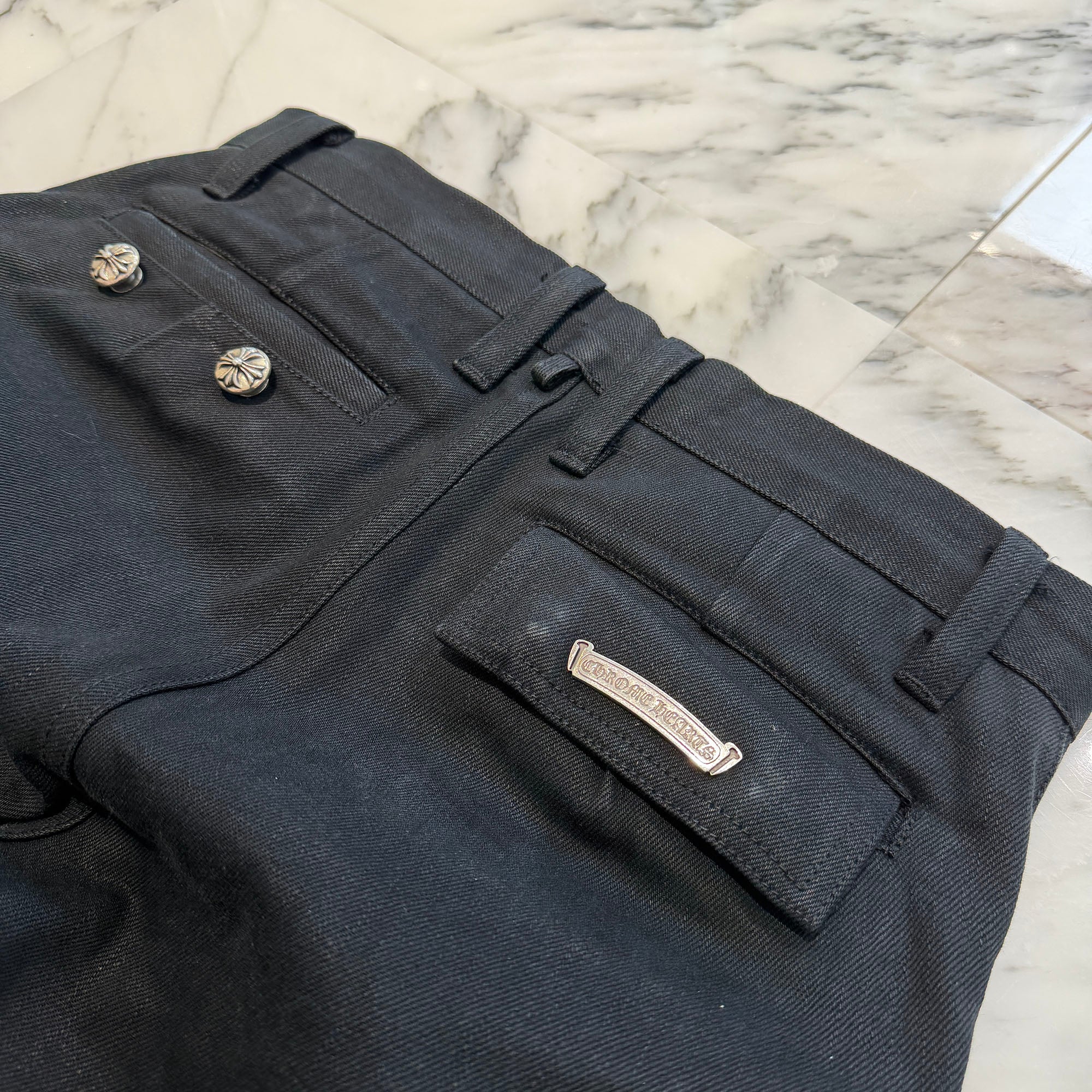 CHROME HEARTS DEVIL DOG Cross Ball Button Cargo Pants Size 30