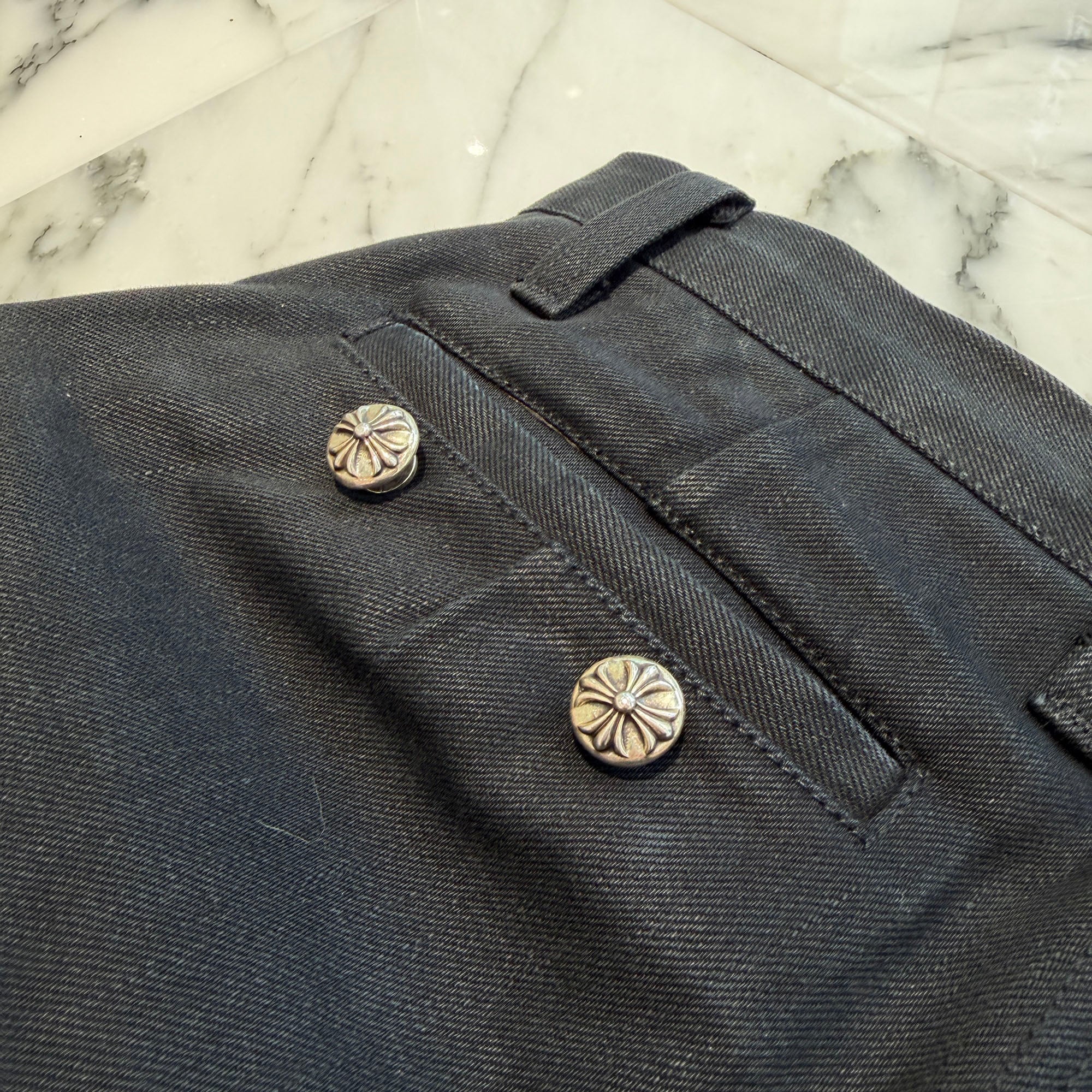 CHROME HEARTS DEVIL DOG Cross Ball Button Cargo Pants Size 30