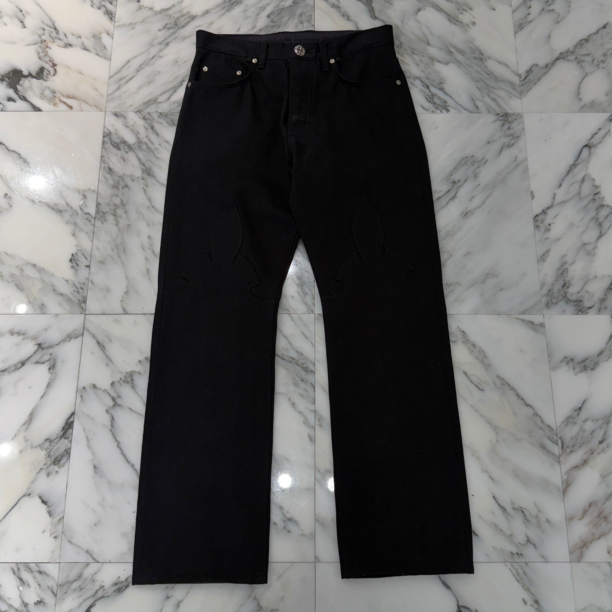CHROME HEARTS Flare Knee Cross Ball Button Denim Pants Size 32 クロムハーツ フレアニー クロスボールボタン デニムパンツ サイズ32