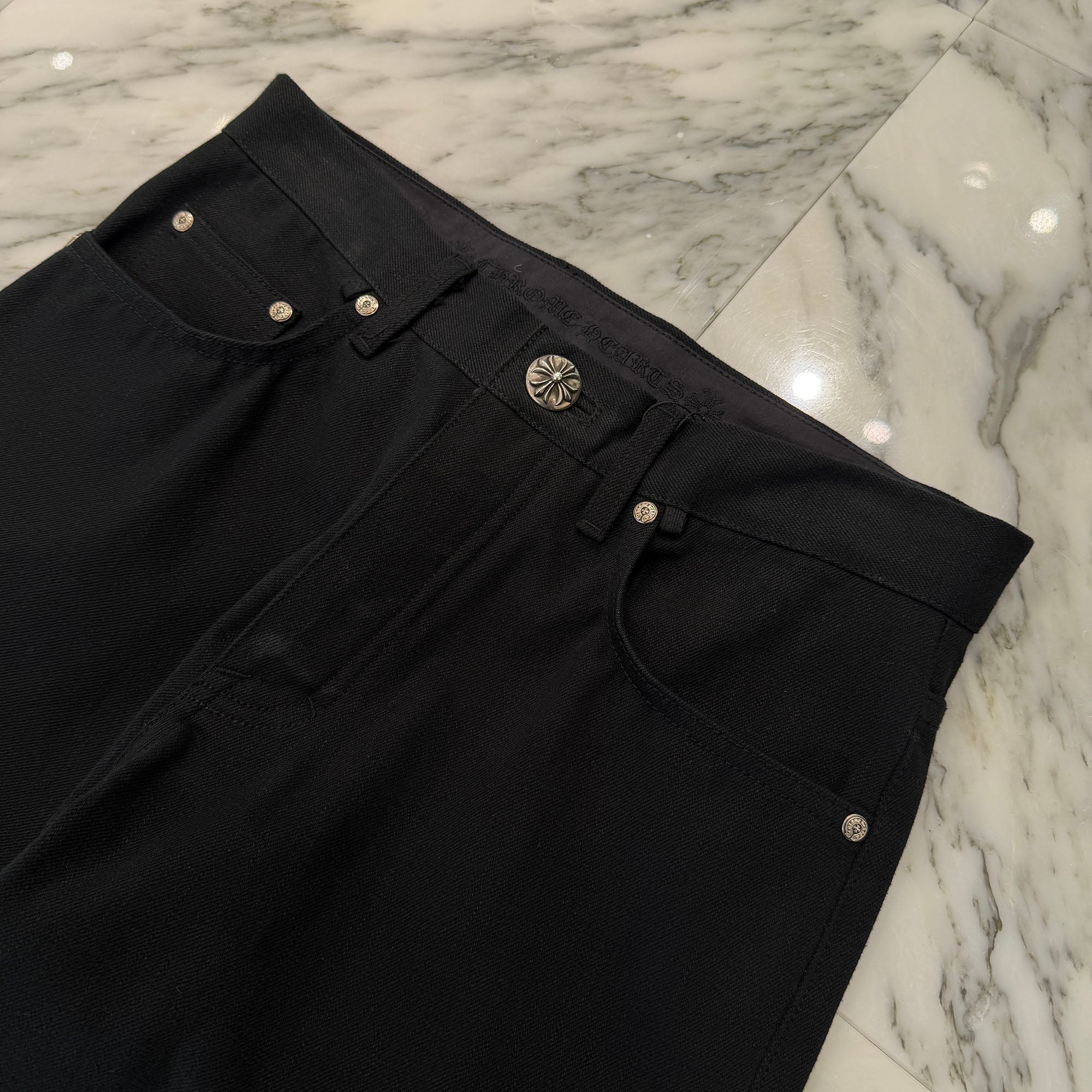 CHROME HEARTS Flare Knee Cross Ball Button Denim Pants Size 32 クロムハーツ フレアニー クロスボールボタン デニムパンツ サイズ32