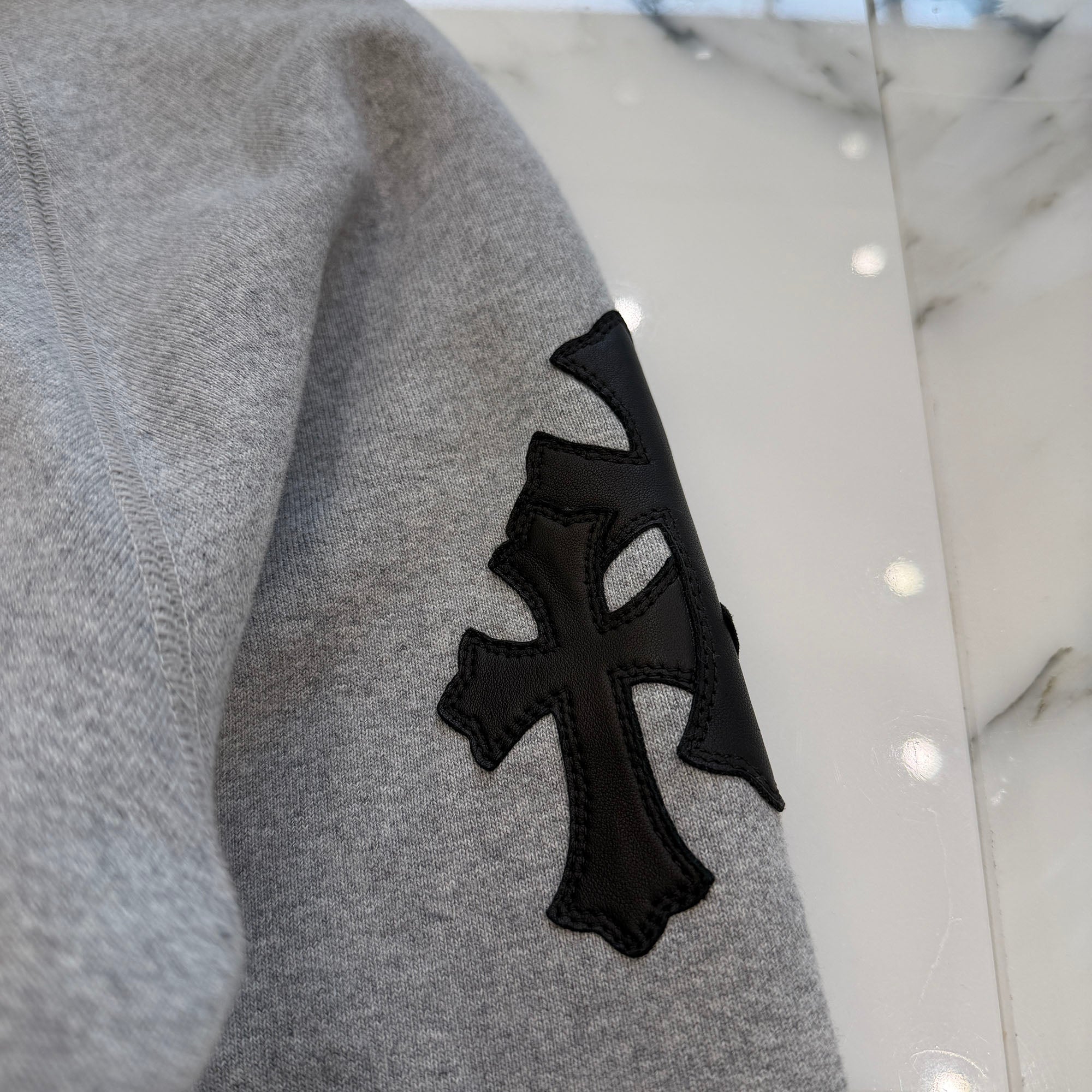 CHROME HEARTS Y NOT Triple Cross Leather Patch Pullover Hoodie Size M クロムハーツ ワイノット トリプスクロス レザーパッチ プルオーバーフーディ サイズM