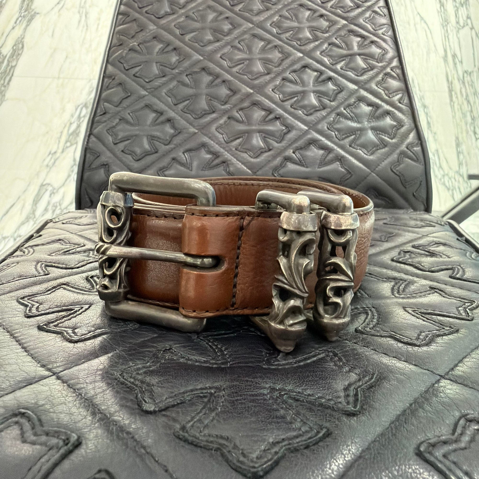 CHROME HEARTS 3PC Roller Leather Belt Size 32 inch クロムハーツ 3PC ローラー レザーベルト サイズ32インチ