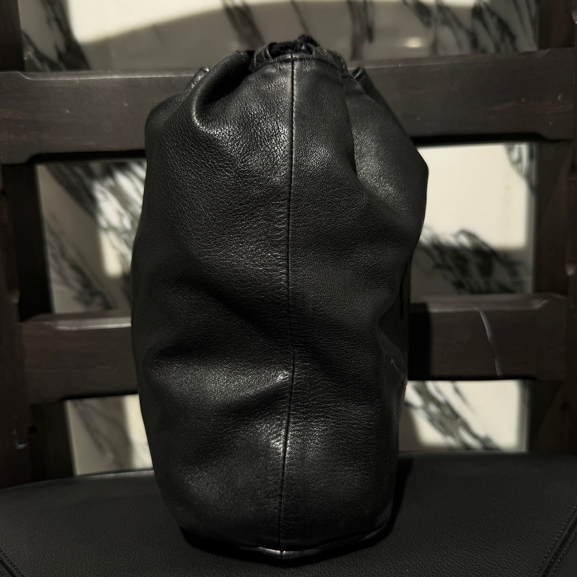 CHROME HEARTS Leather Cross Patch Drawstring Sack Leather Bag クロムハーツ レザークロスパッチ ドローストリング サックレザーバッグ 巾着