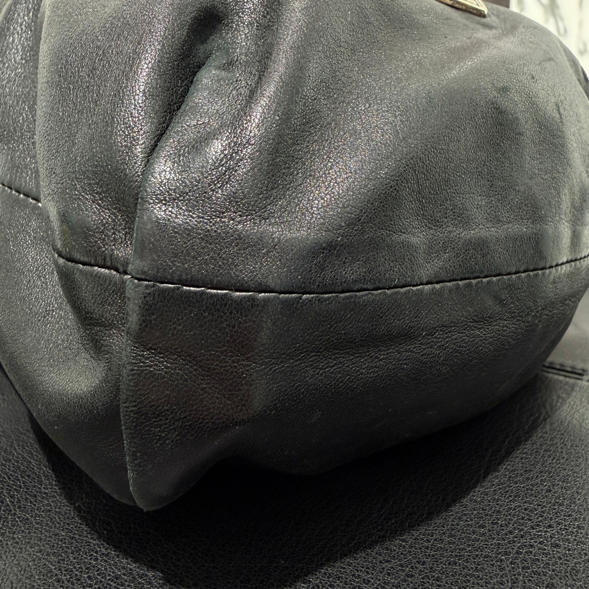 CHROME HEARTS Leather Cross Patch Drawstring Sack Leather Bag クロムハーツ レザークロスパッチ ドローストリング サックレザーバッグ 巾着